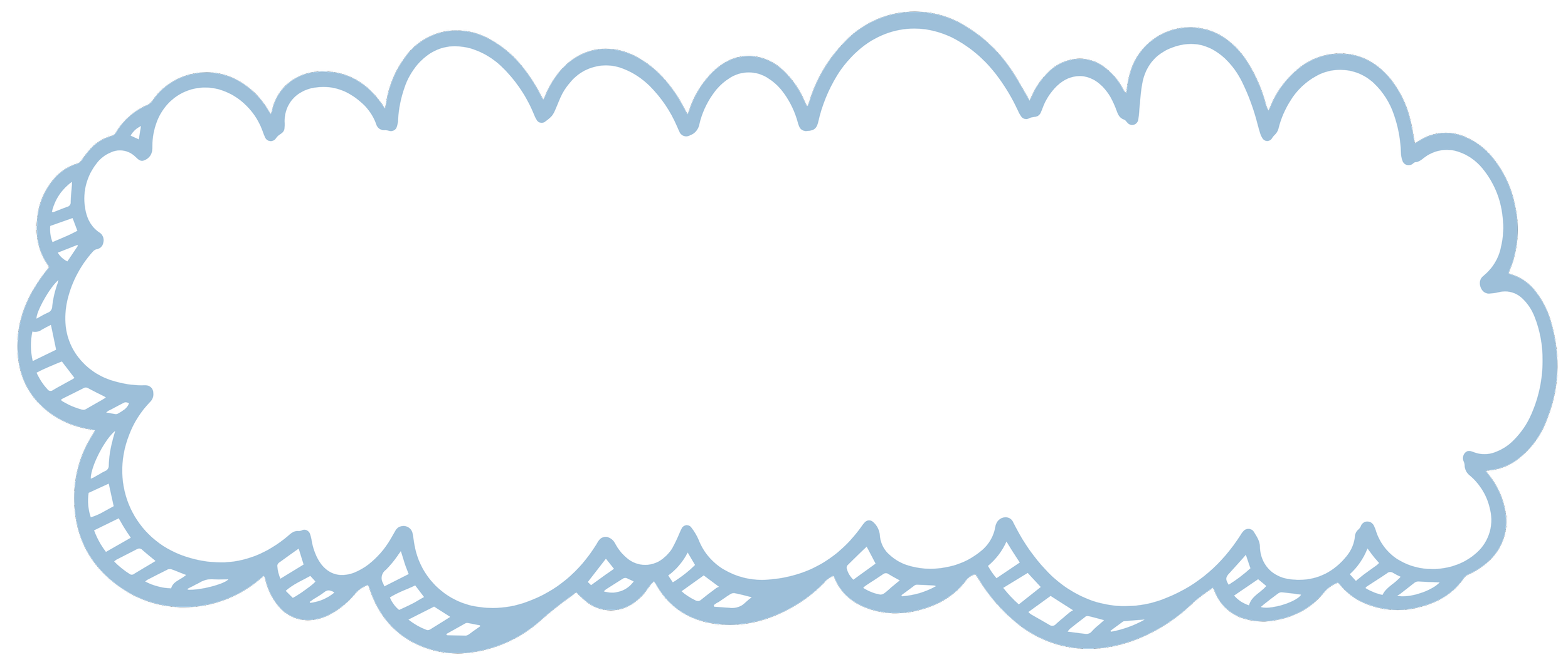 Empty white cloud-shaped speech bubble with a light blue border.