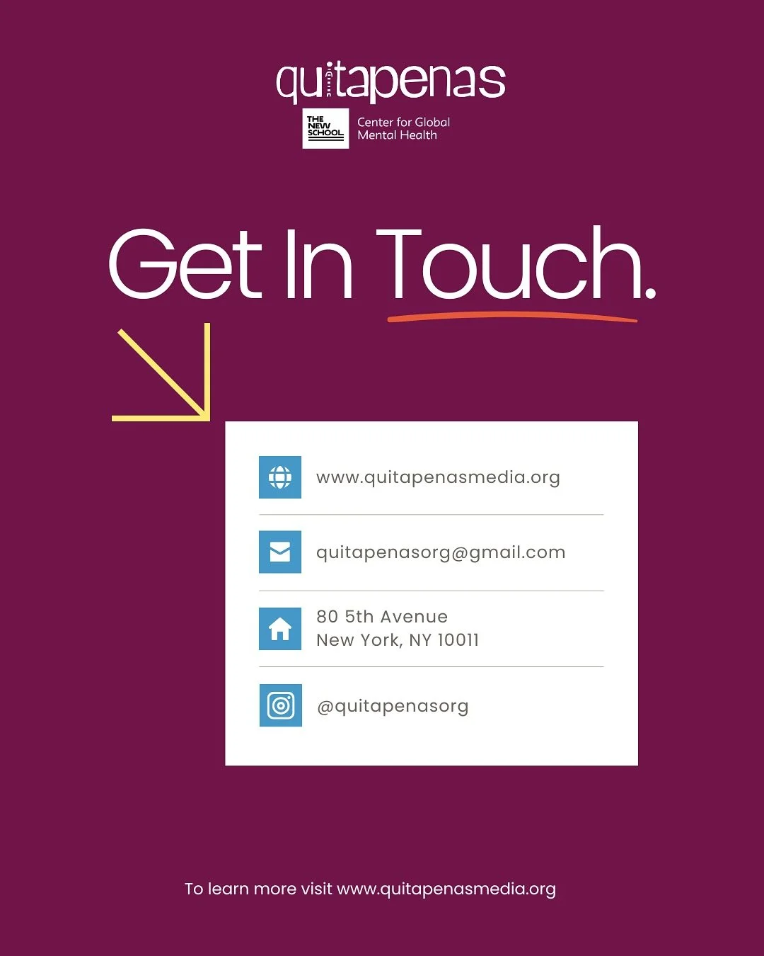 Whether you&rsquo;re a clinician, educator, researcher, or community leader, you can bring Quitapenas into your work to spark conversation, reduce stigma, and enhance support and engagement.

Quitapenas is more than a telenovela: it&rsquo;s a mental 