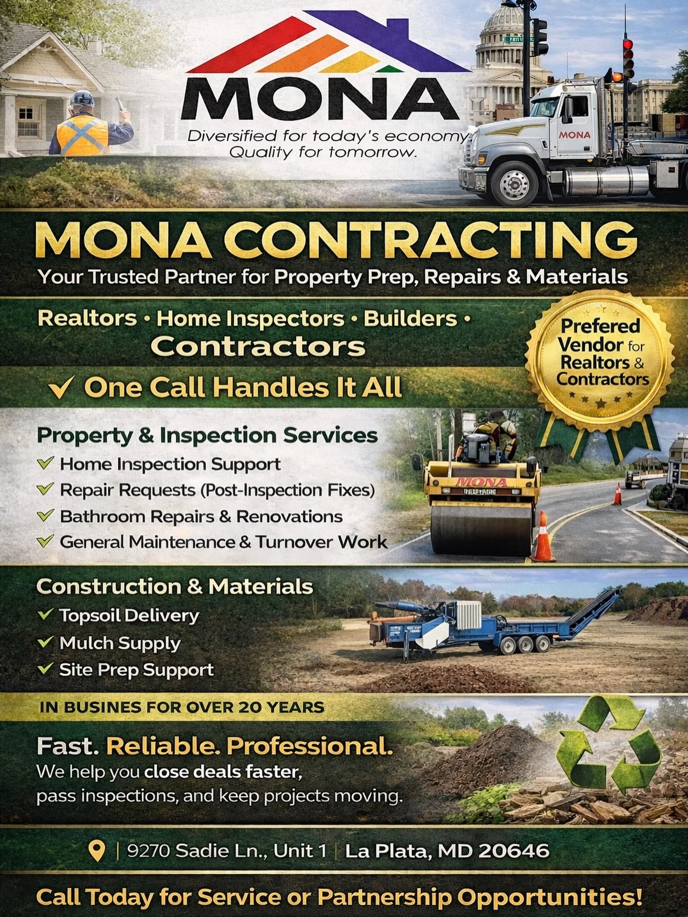 🚧 Your One-Stop Solution for Property Prep, Repairs &amp; Materials 🏡

At Mona Contracting, we bring over 20 years of experience helping realtors, home inspectors, builders, and contractors get the job done right &mdash; and on time.

✔ Home Inspec