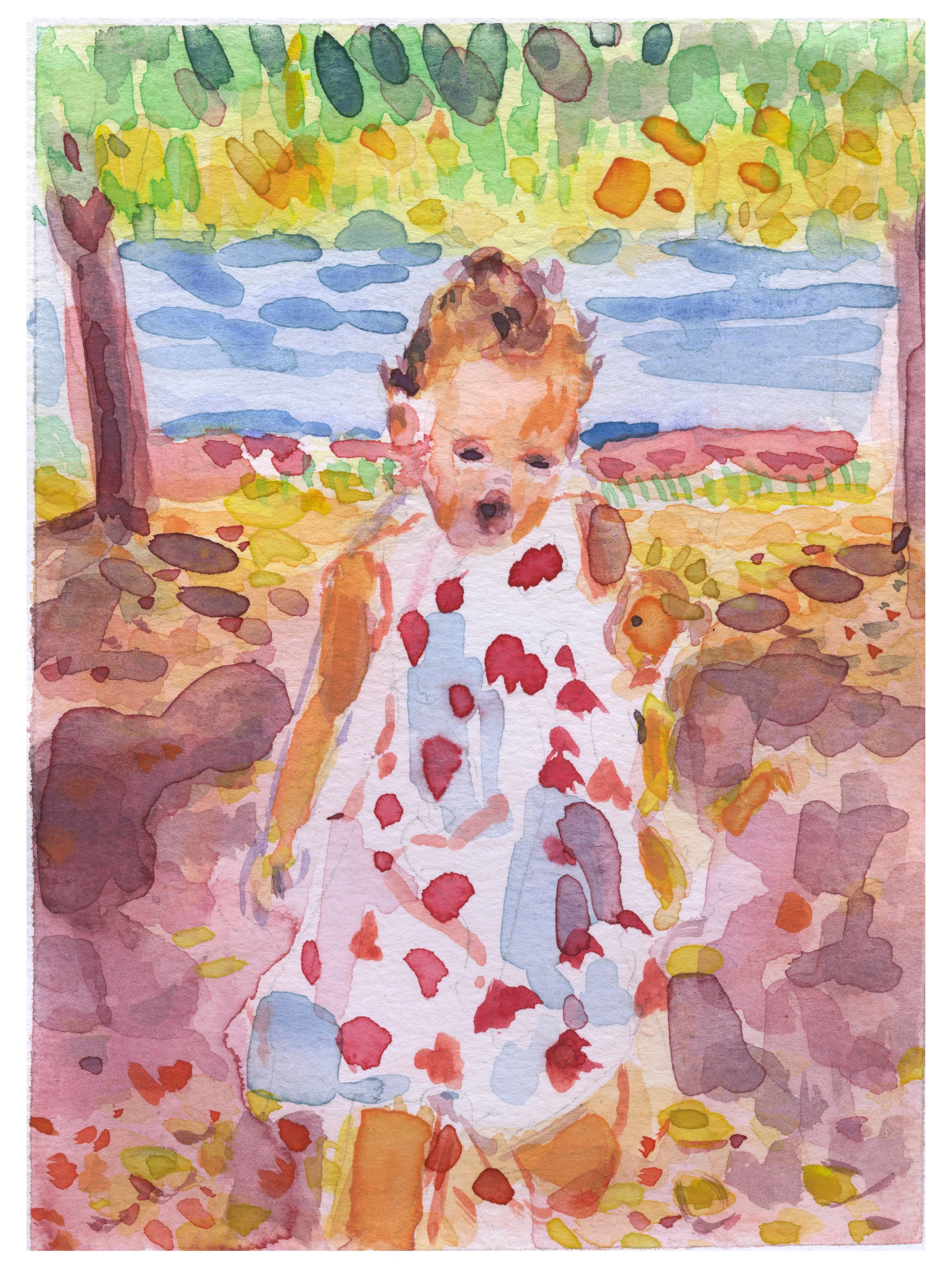 Juliette in the late summer sun - watercolour on paper