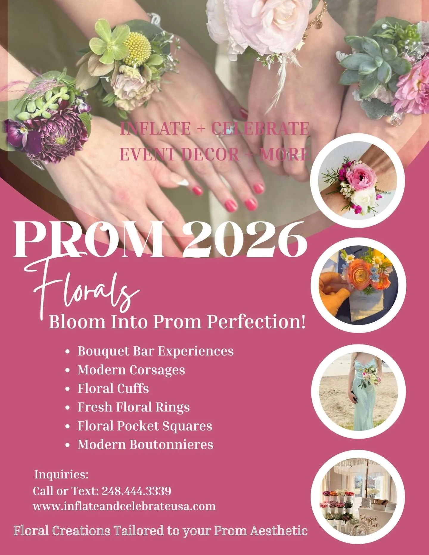 &ldquo;Bloom Into Prom Perfection!&rdquo; 🌸✨

Make your prom night unforgettable with our custom floral creations.

Bouquets &ndash; DIY for some pre-prom fun with your friends with our Prom Bouquet Bar or order one of our gorgeous, hand-tied blooms