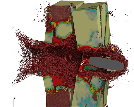 3D scatter plot with points forming an abstract shape, featuring dense clusters and irregular distribution.