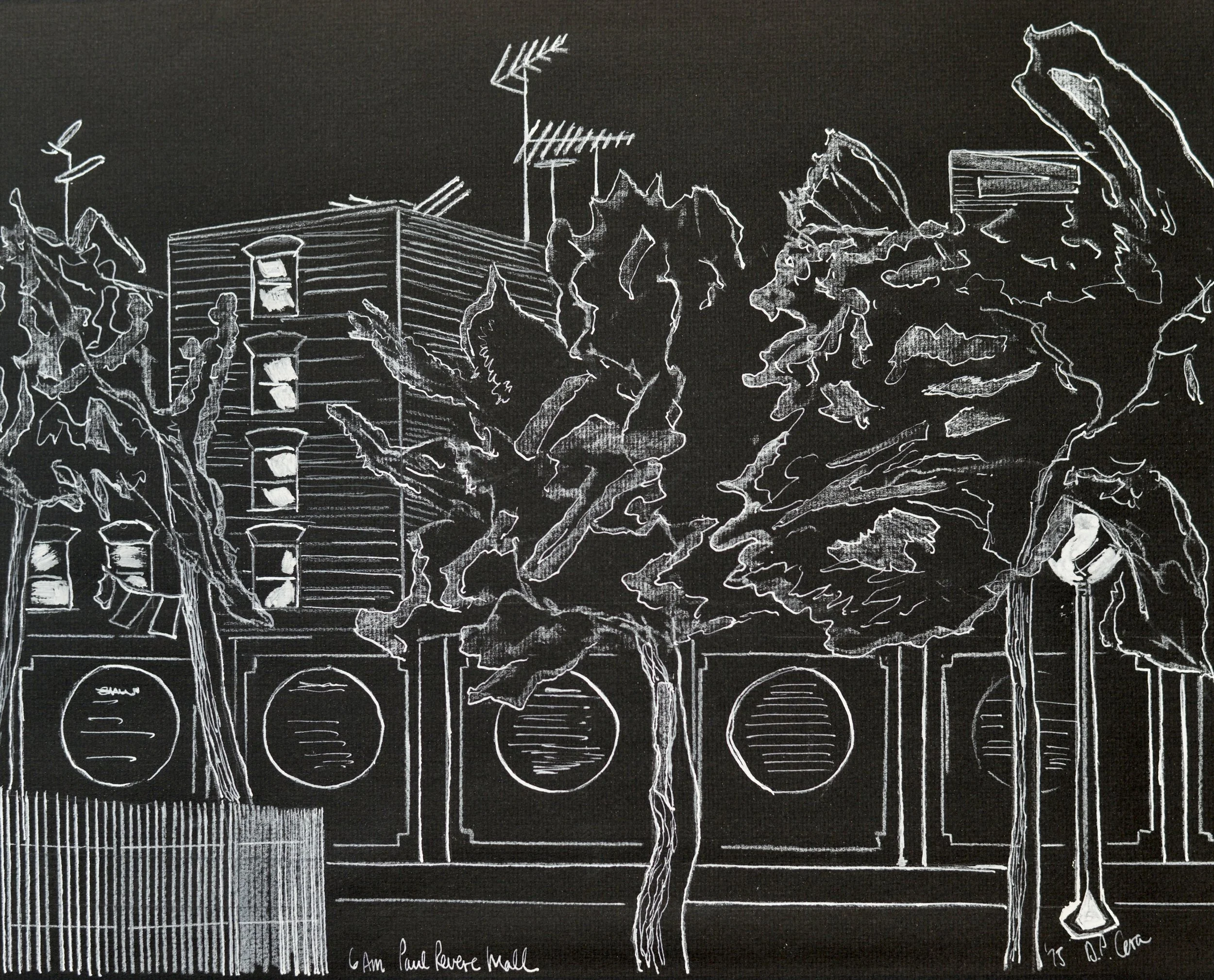 'Paul Revere Mall/Antennas' · Pen and Ink on Paper · 14 x 17" · 1978