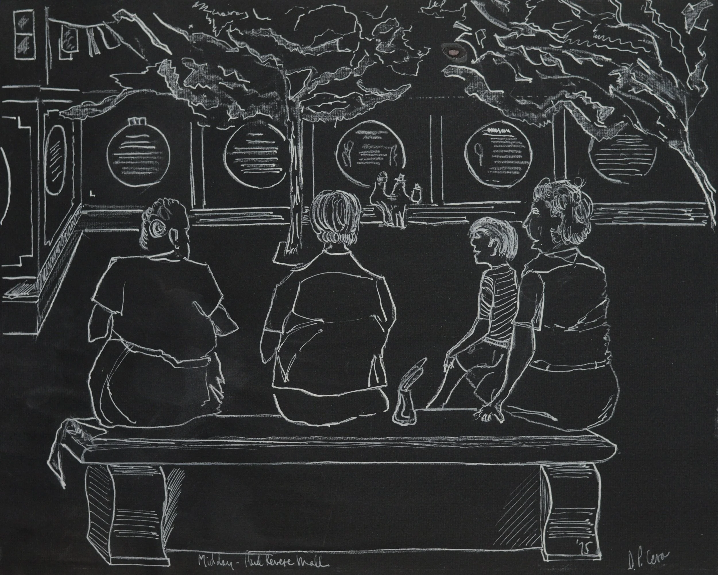 'Nonnas with Child' · Pen and Ink  · 12 x 15" · ·1976.