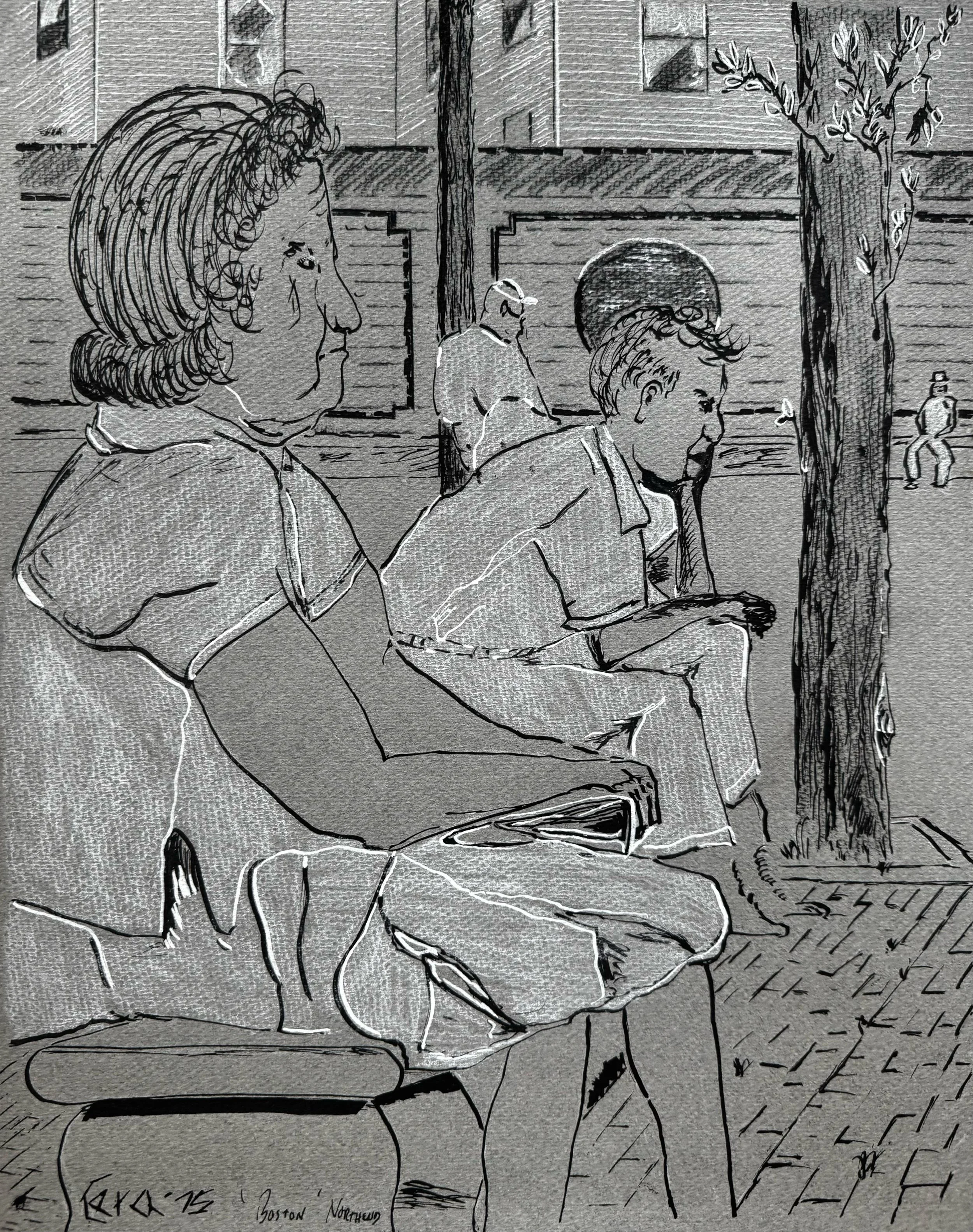 'Biding  Time' ·  Pastel and Ink on Paper  · 1975'