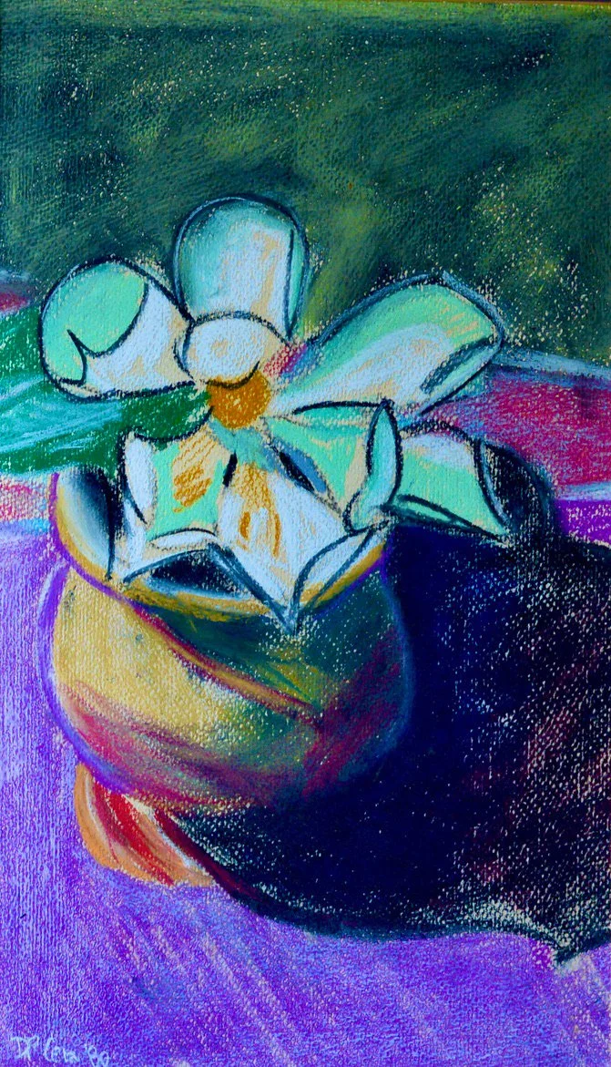 'Still Life  with Vase' · Pastel and Ink · 14.7 x 8.5" · 1980