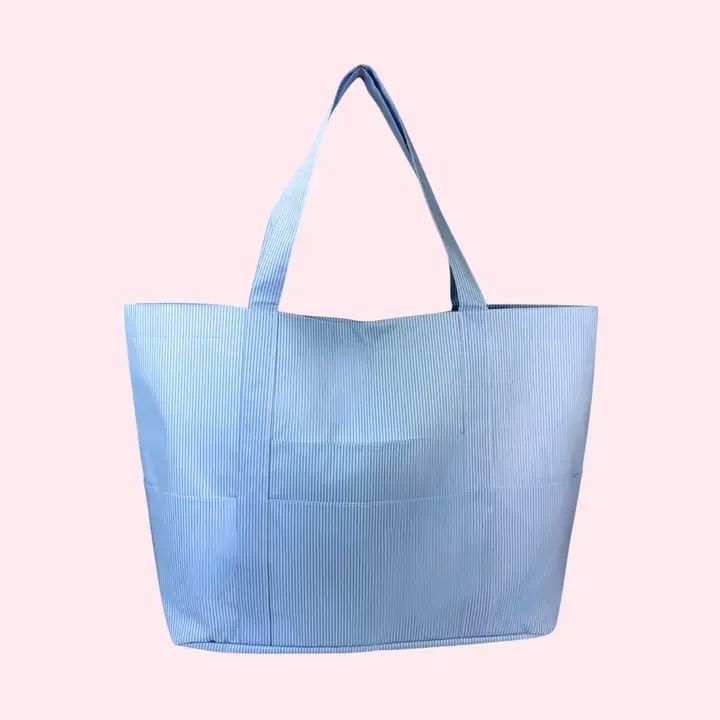 Baby Blue Preppy Stripe Wipeable Tote