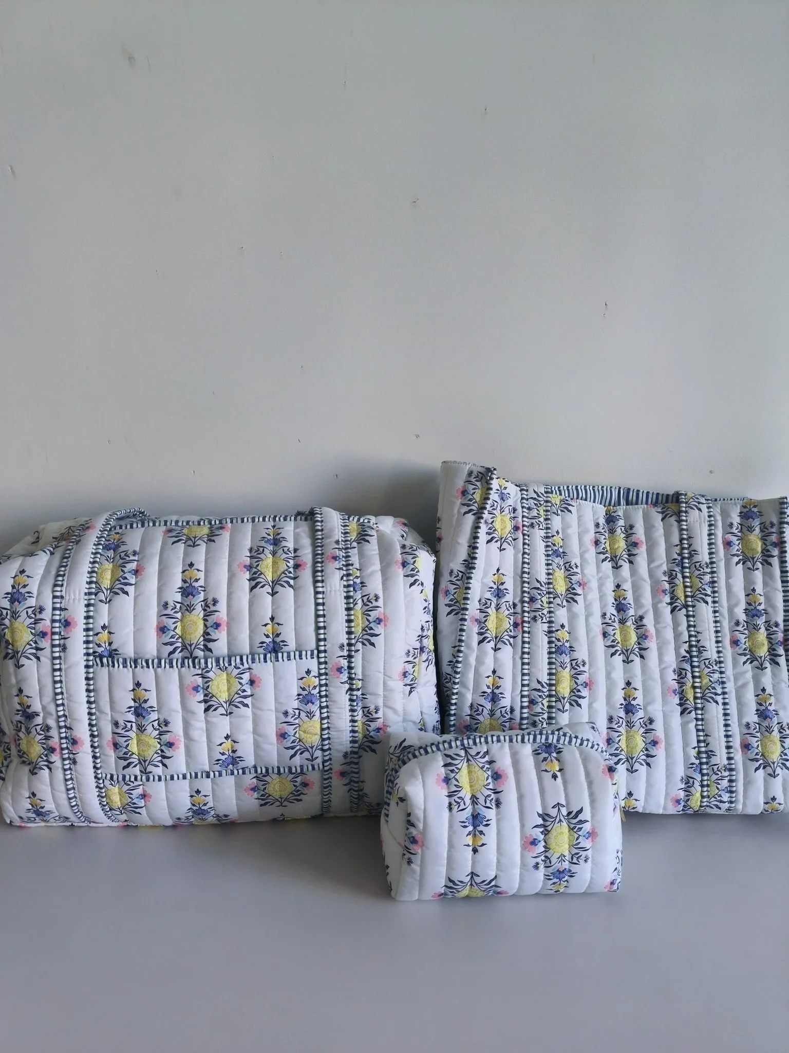 Pink/Yellow Floral Quilted Tote Bag