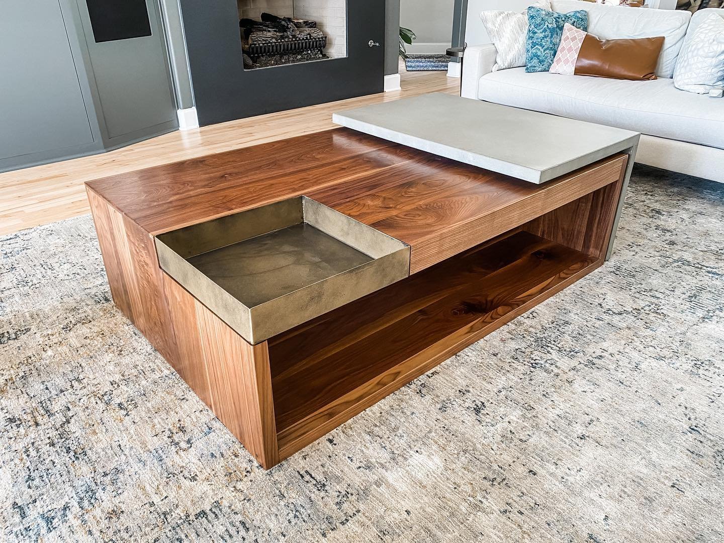 Solid Walnut Waterfall Coffee Table with Polished Concrete Accent - 2021 with CE Design