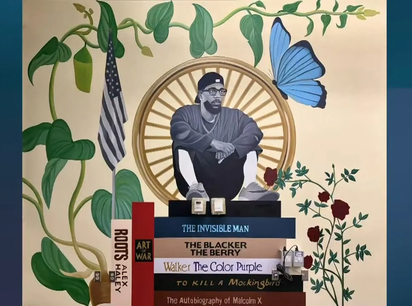 One thing Anthony is gonna do and do well is paint a mural&hellip;😏🙂&zwj;↕️ &ldquo;Man at the Garden&rdquo; (2025) 📚🪴🌹🦋