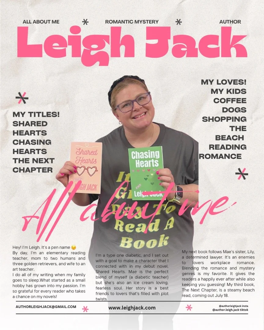 ✨ Author Spotlight! ✨
Say hey to Leigh Jack, @authorleighjack , our July indie author! 💌
Her book Shared Hearts is a cozy romantic thriller packed with charm, tension, and just the right amount of danger. 💕🔪
Think small-town secrets, slow-burn s