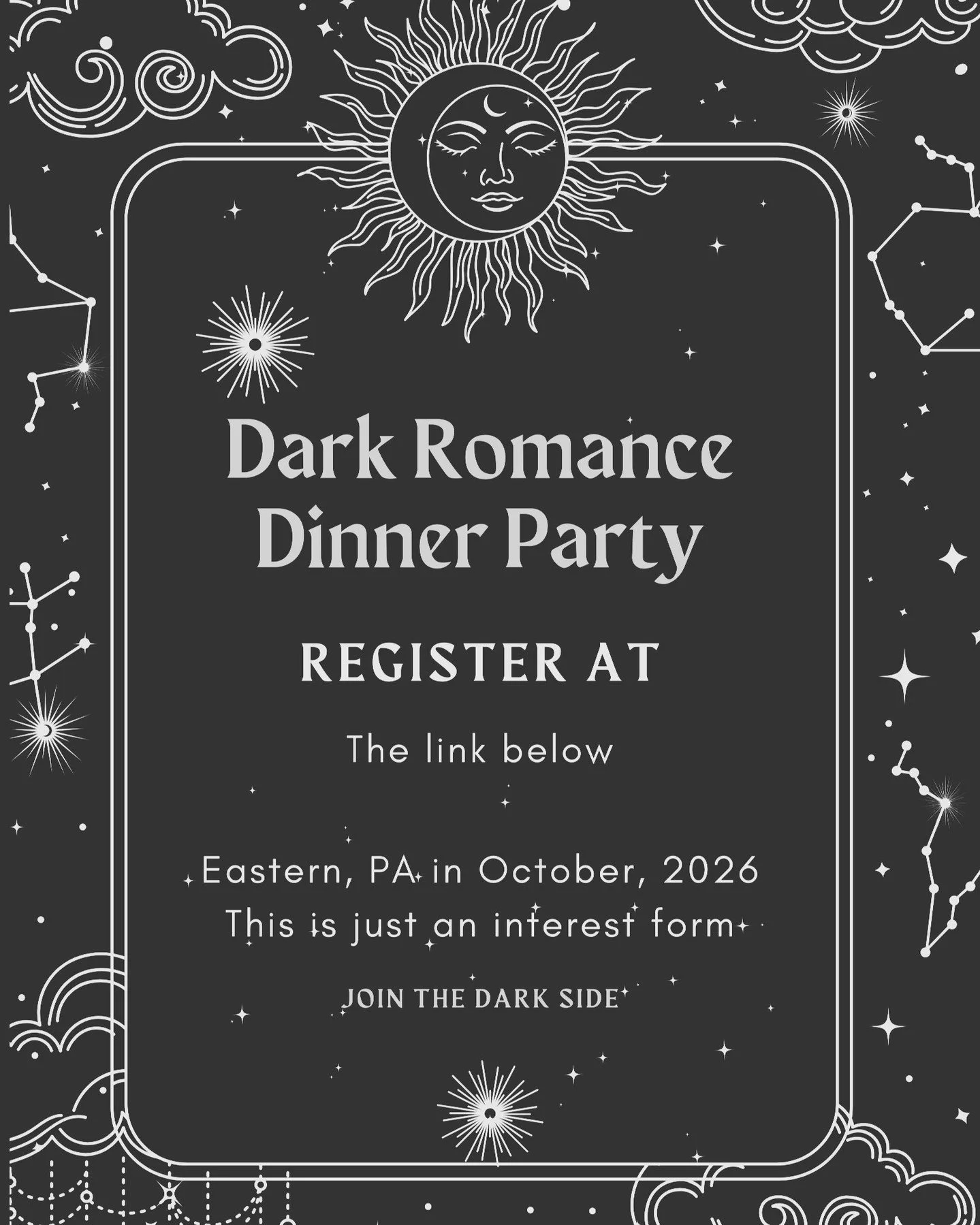Hey Besties!
We are looking to think about potentially hosting a Dark Romance Dinner Party. Tickets are $70.
Ticket price includes:
Dinner
A Drink
Discussions with an Indie Dark Romance Author
A Book from the attending author
Some darkly cute swa