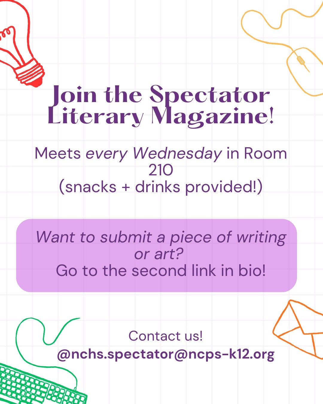 Join Spectator! 📝🎨

Want to become a published writer/artist? Submit your work to the Google Form linked in bio.
