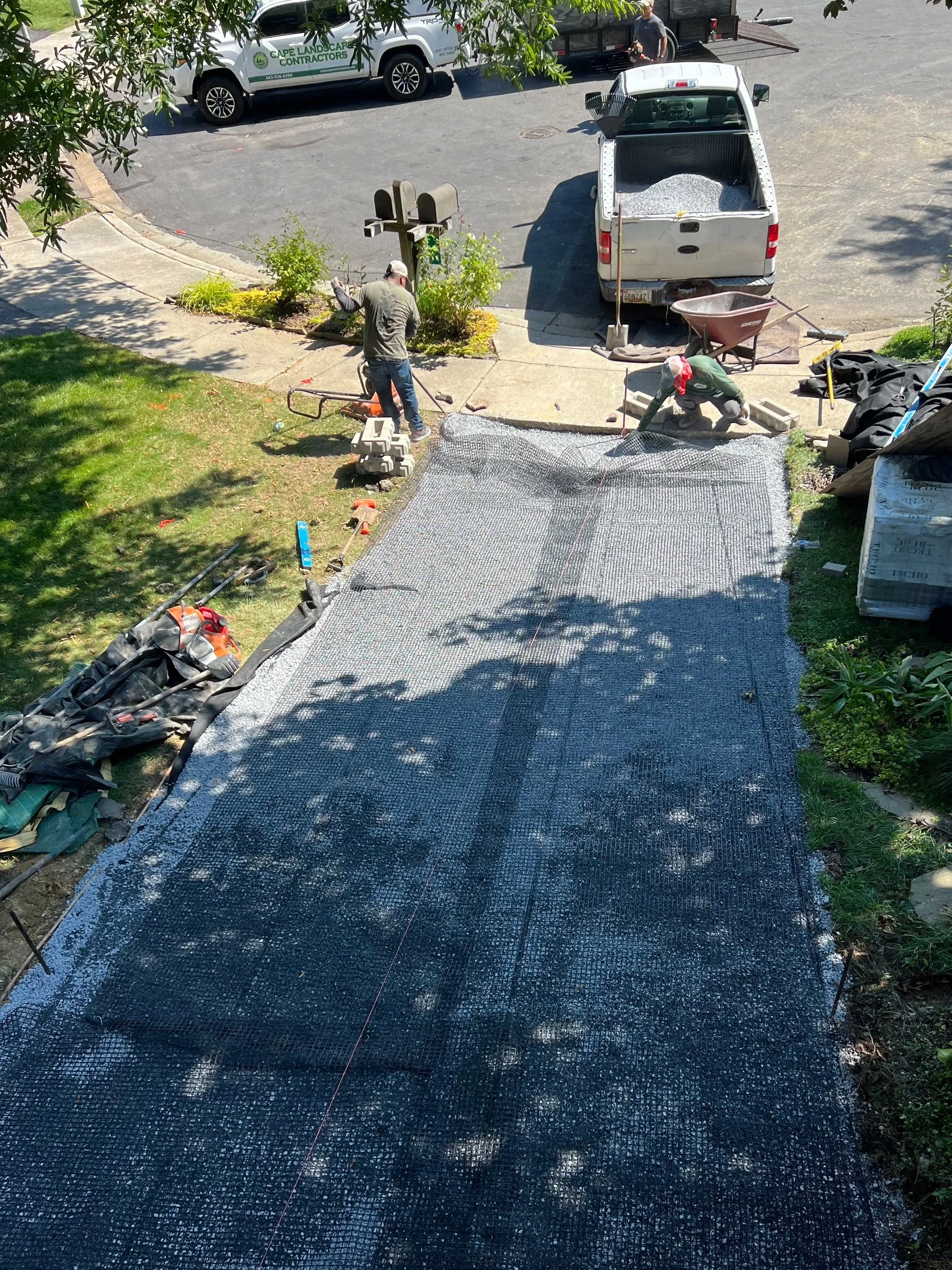Another layer of geogrid is placed on top of the #8 rock.