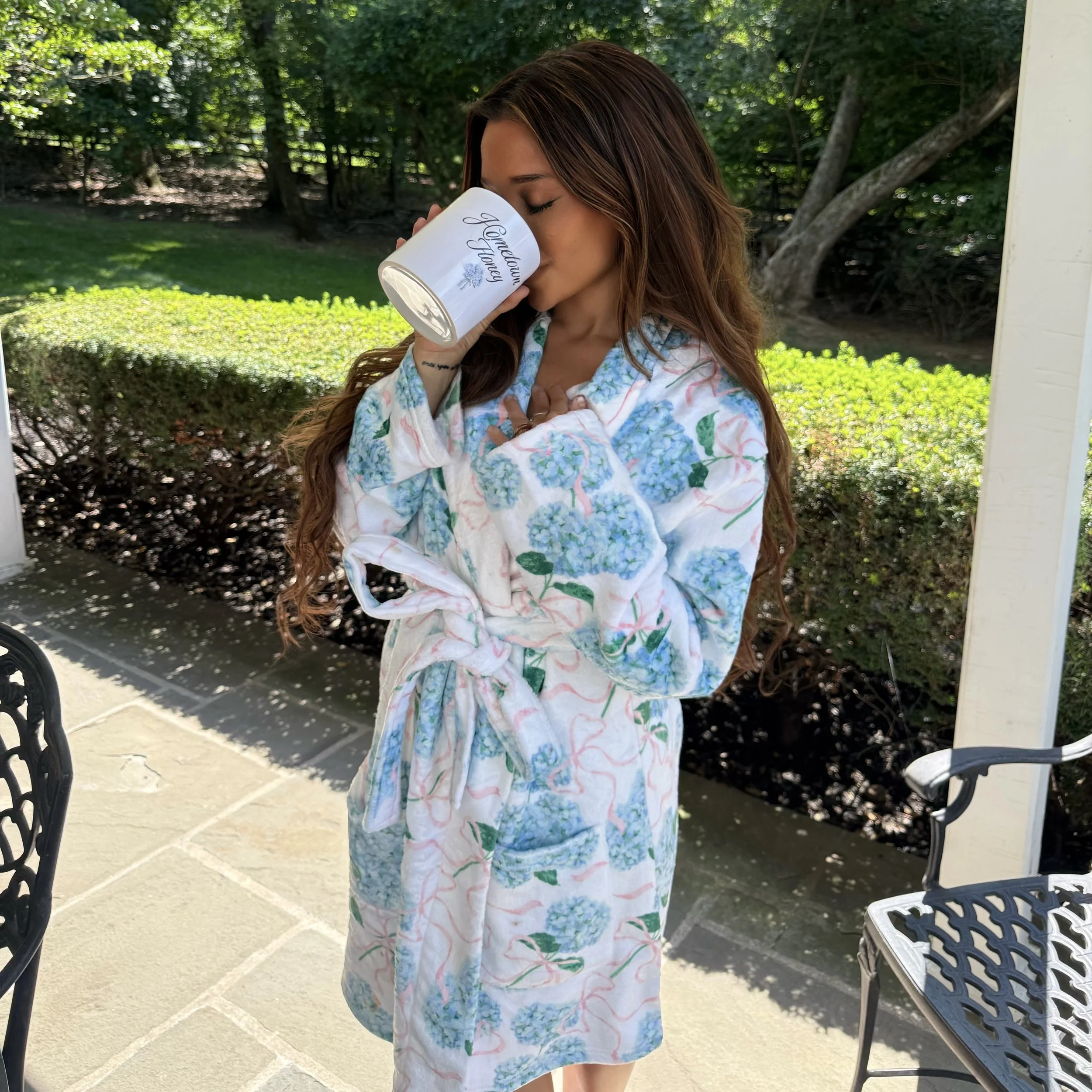 Plush Hydrangea Ribbons Lounge Robe