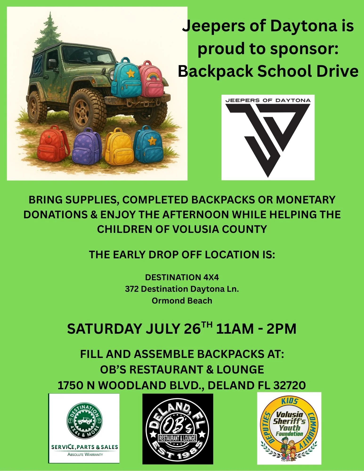 Back pack drive for Volusia Sheriff youth foundation