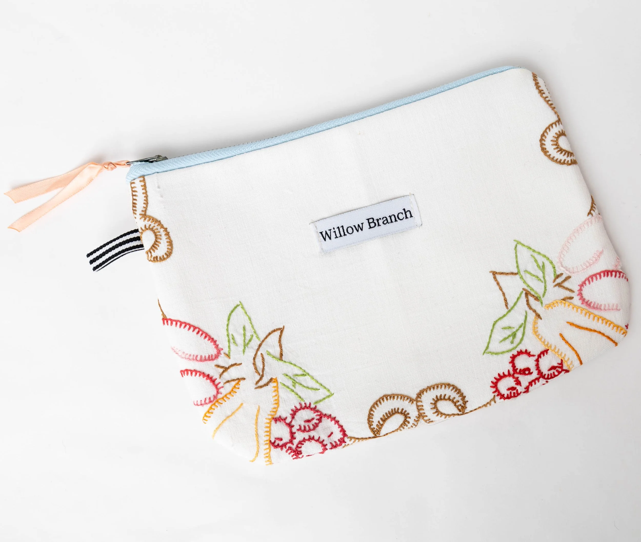 Fruit Embroidered Pink Flat Pouch 2