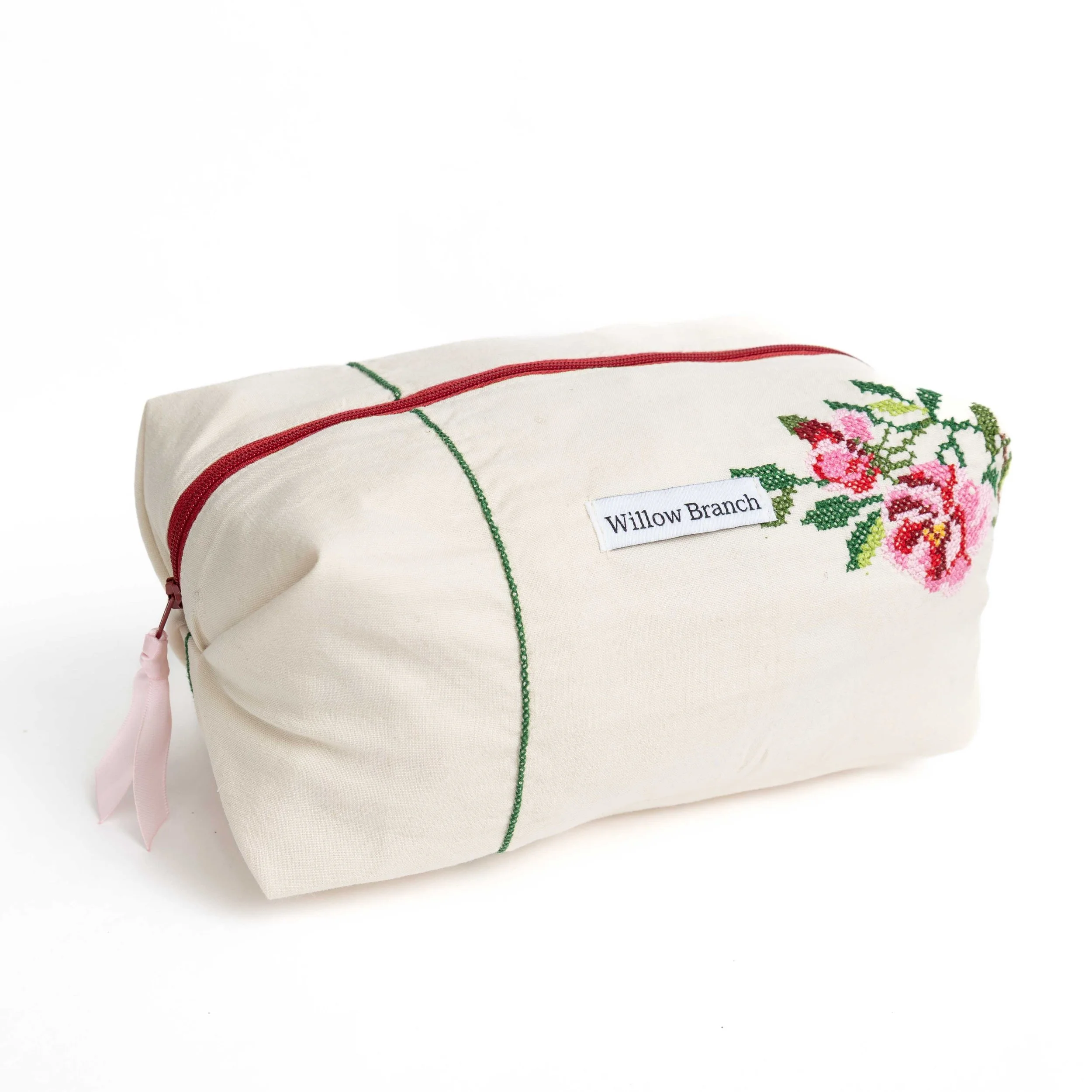 Embroidery Rose Boxy Makeup Bag Asymmetrical right side