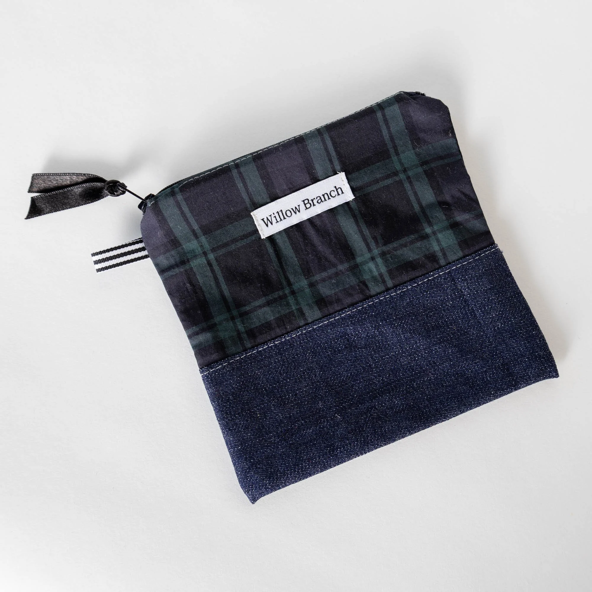 Black Watch Plaid With Denim Flat Pouch