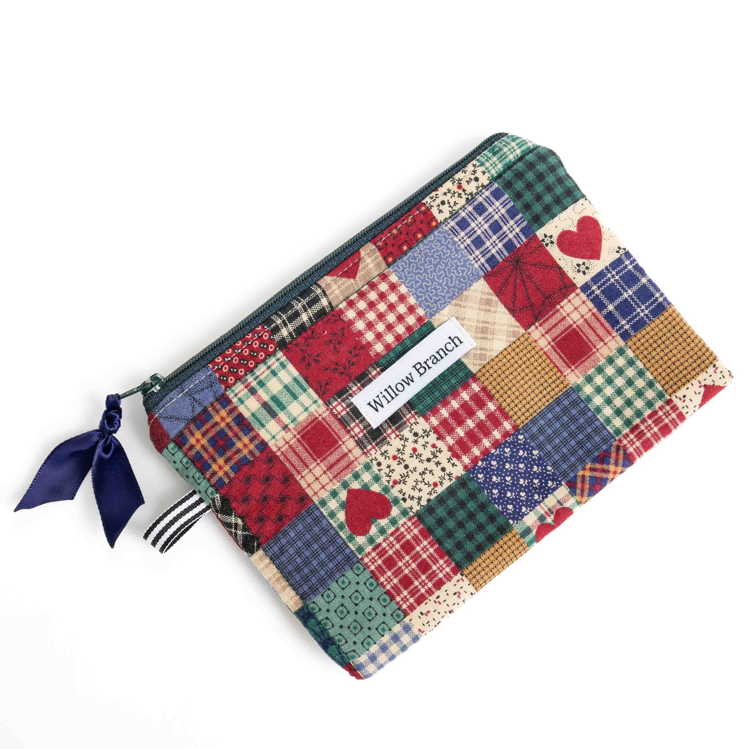 Cottage Core Hearts Flat Pouch Teal Zipper