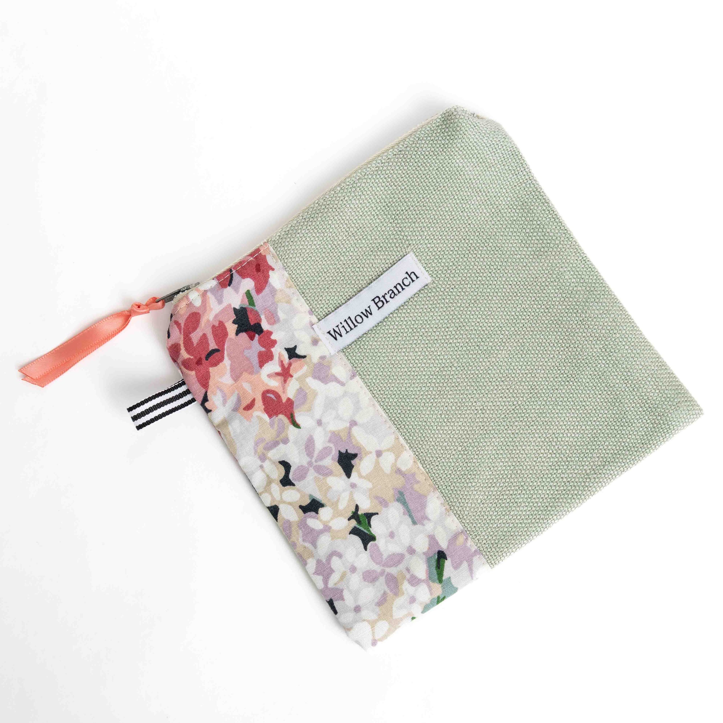 Hydrangeas Print and Sage Flat Pouch Square