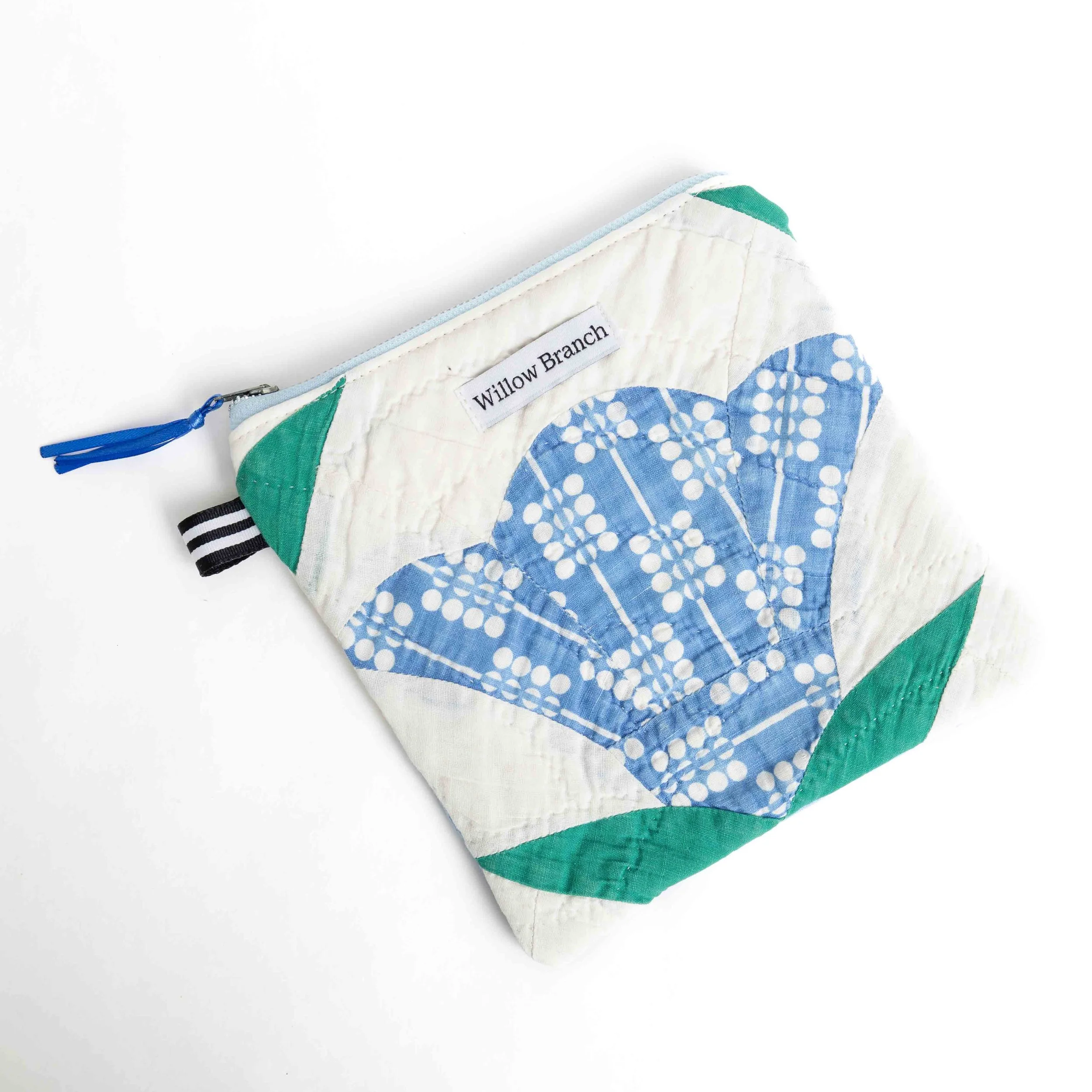 Blue Tulip Vintage Upcycled Quilt Flat Pouch