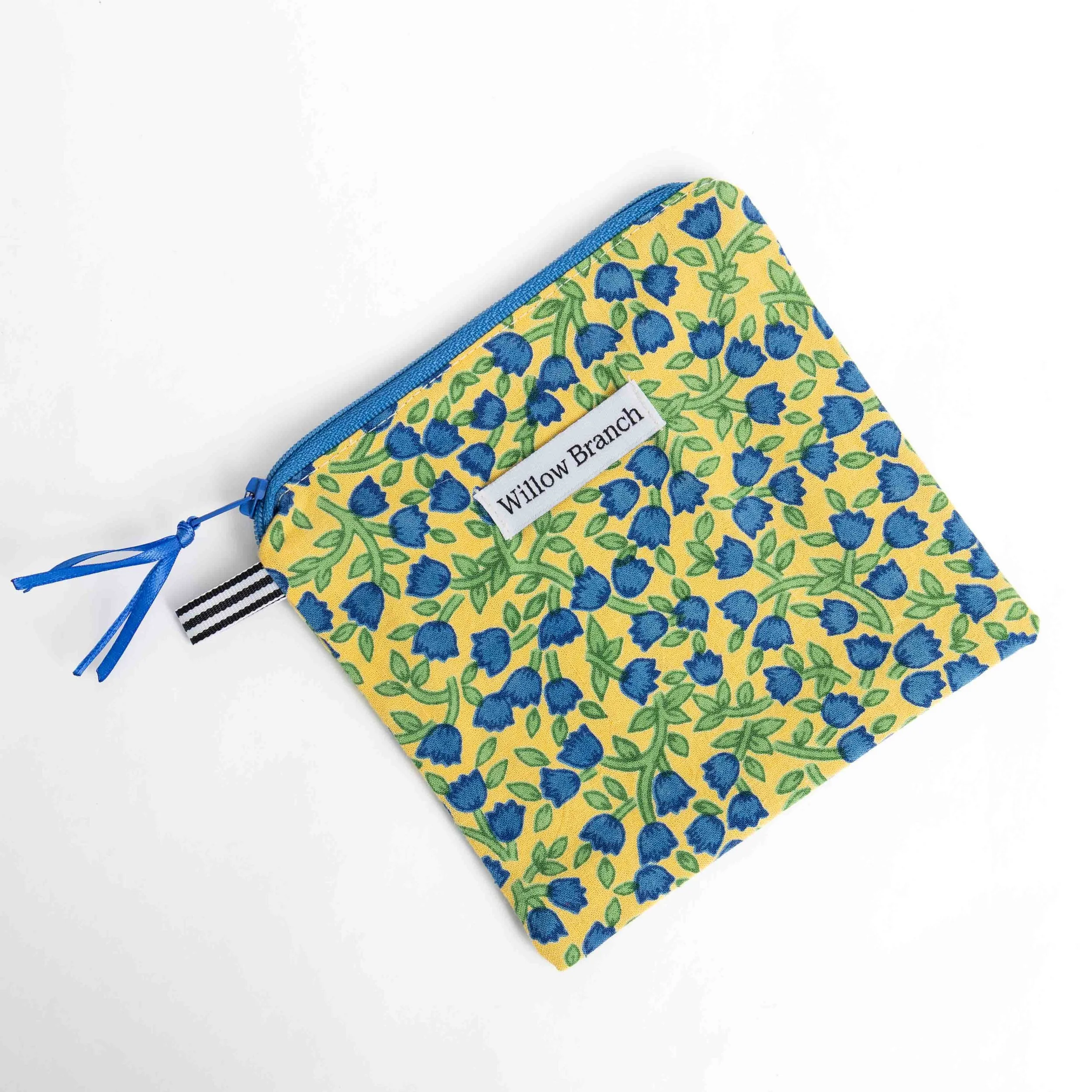 Yellow and Blue Flower Flat Pouch small