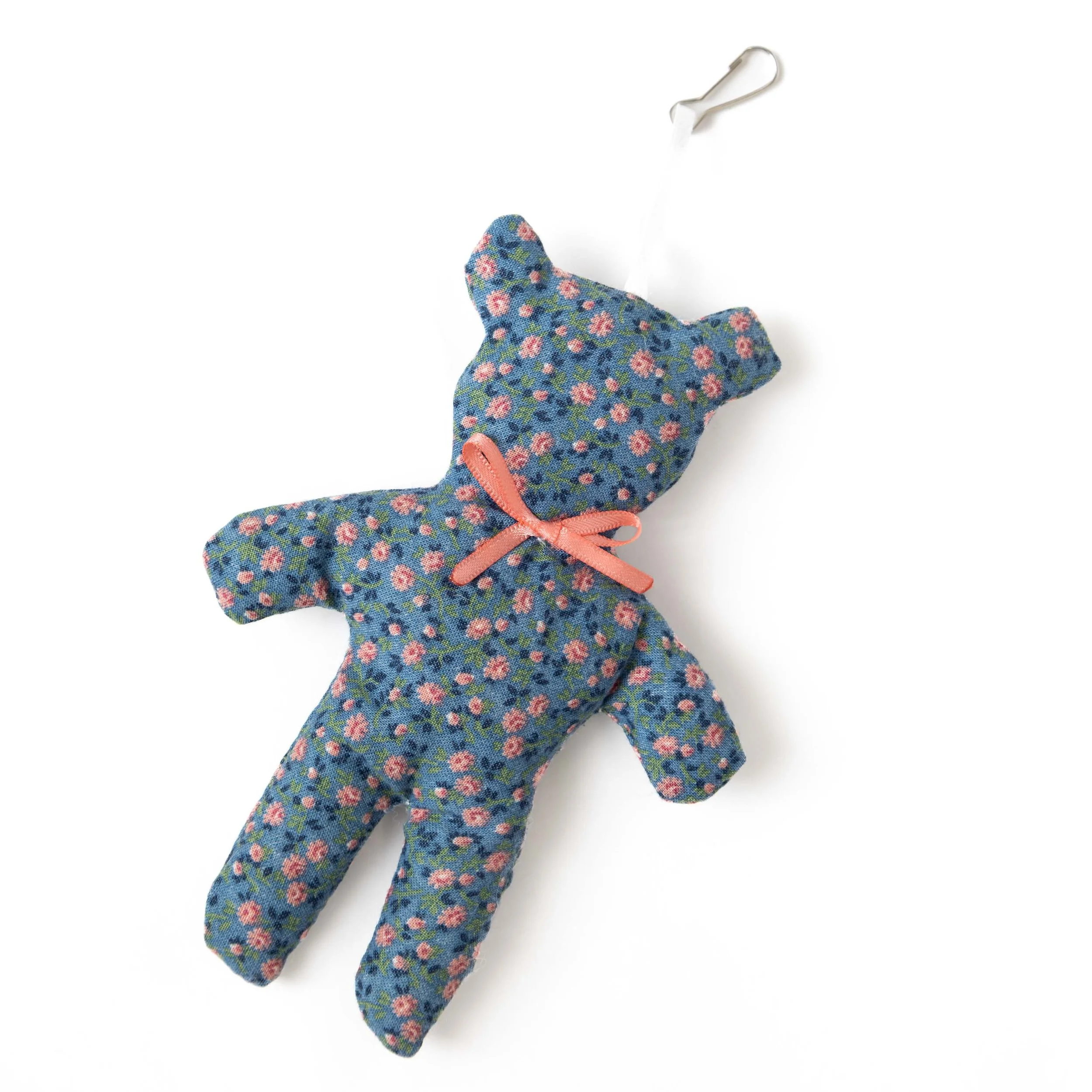 Blue With Small Pink Rose Teddy Bear Charm