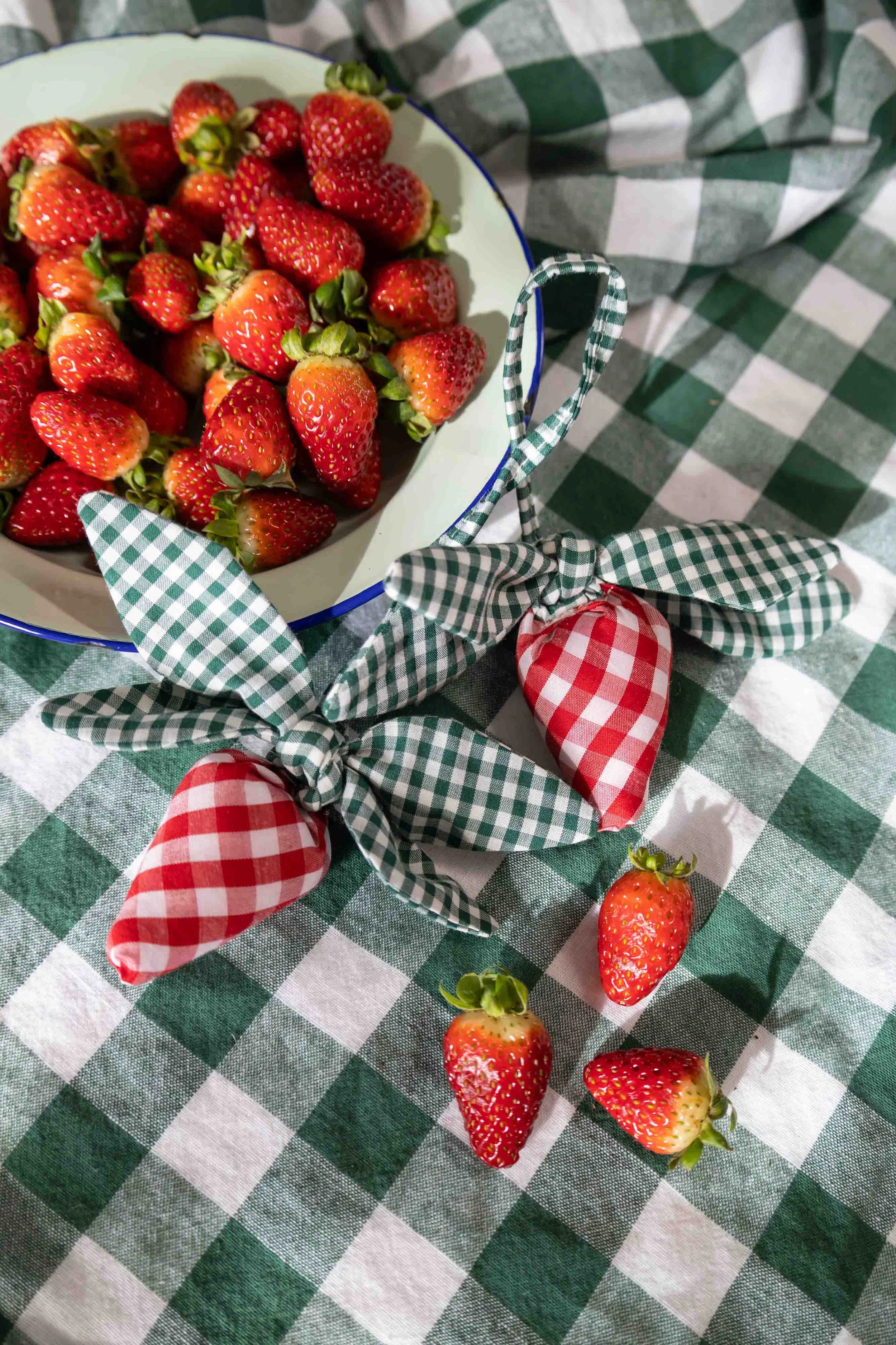 Strawberry Purse Charm Green and Red Gingham Larger check