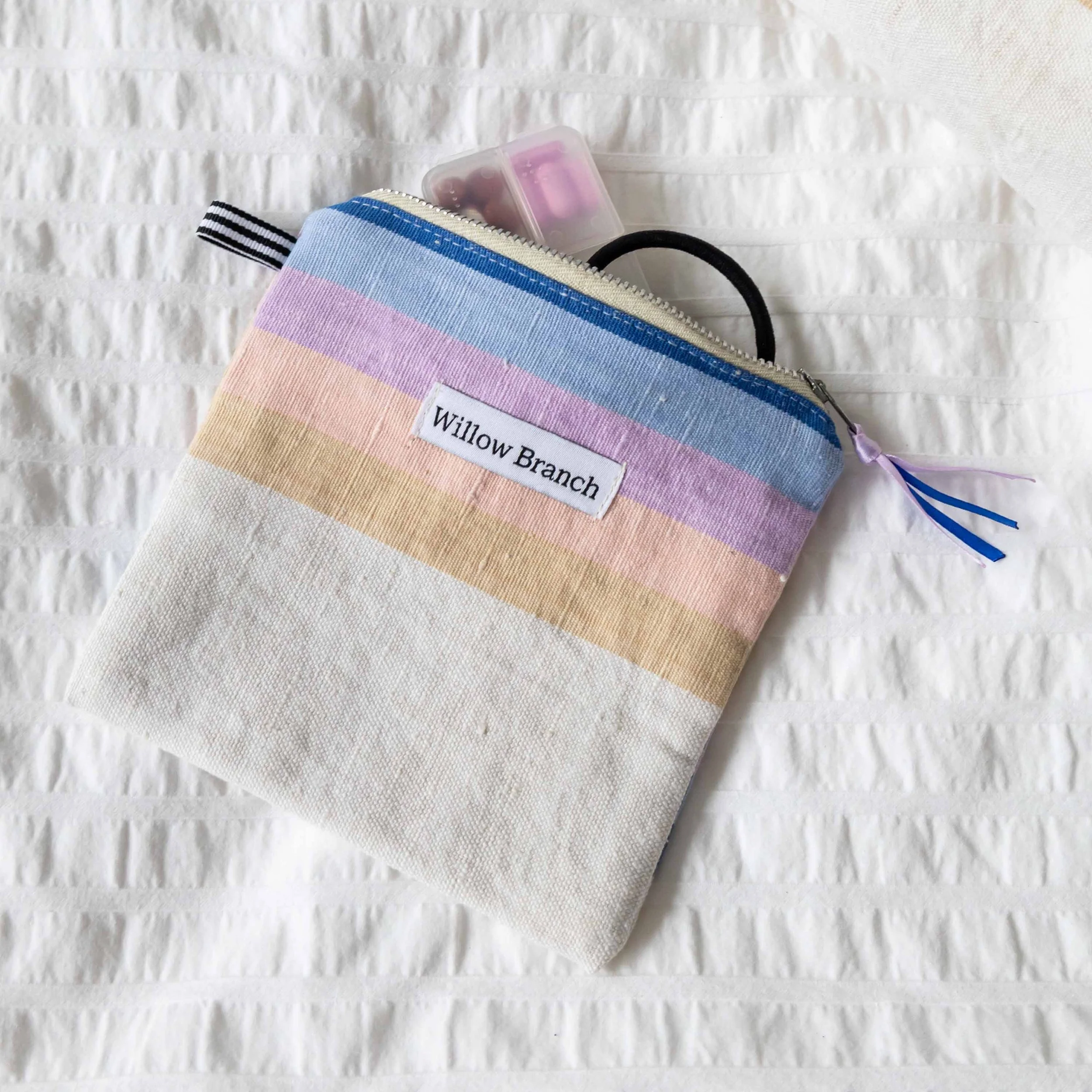 Linen Striped Flat Pouch Blues Purple Pink