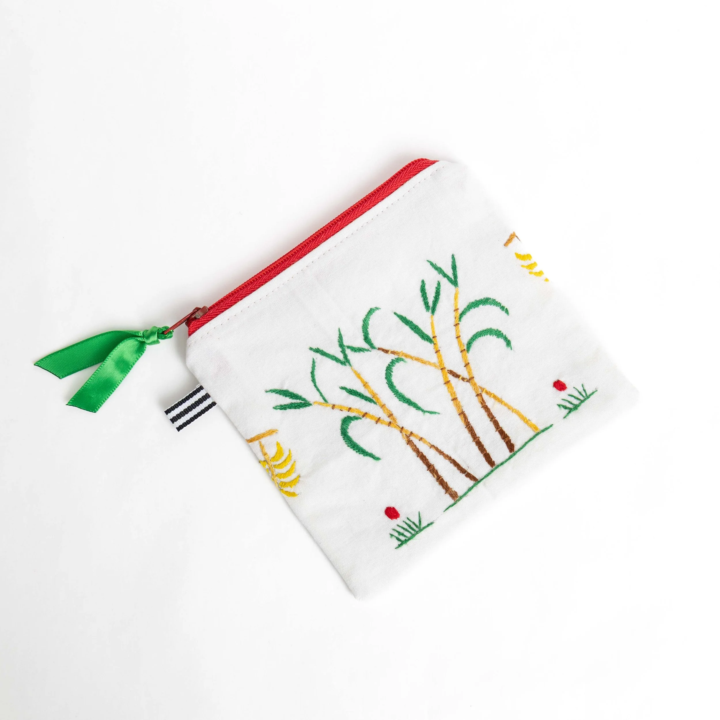 Palms Flat Pouch with Red Zipper