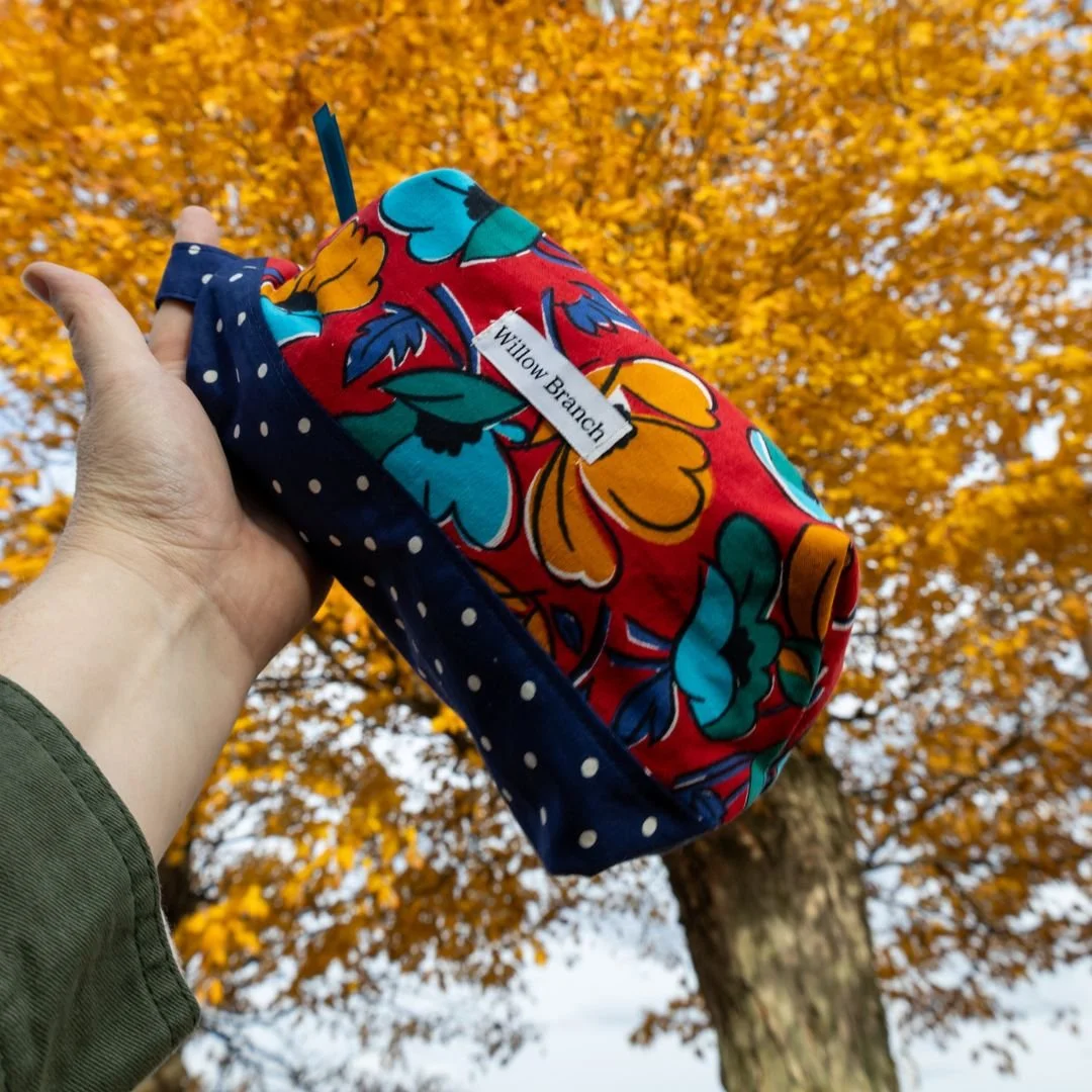 Red Floral and Polka Dot Boxy Toiletry Bag