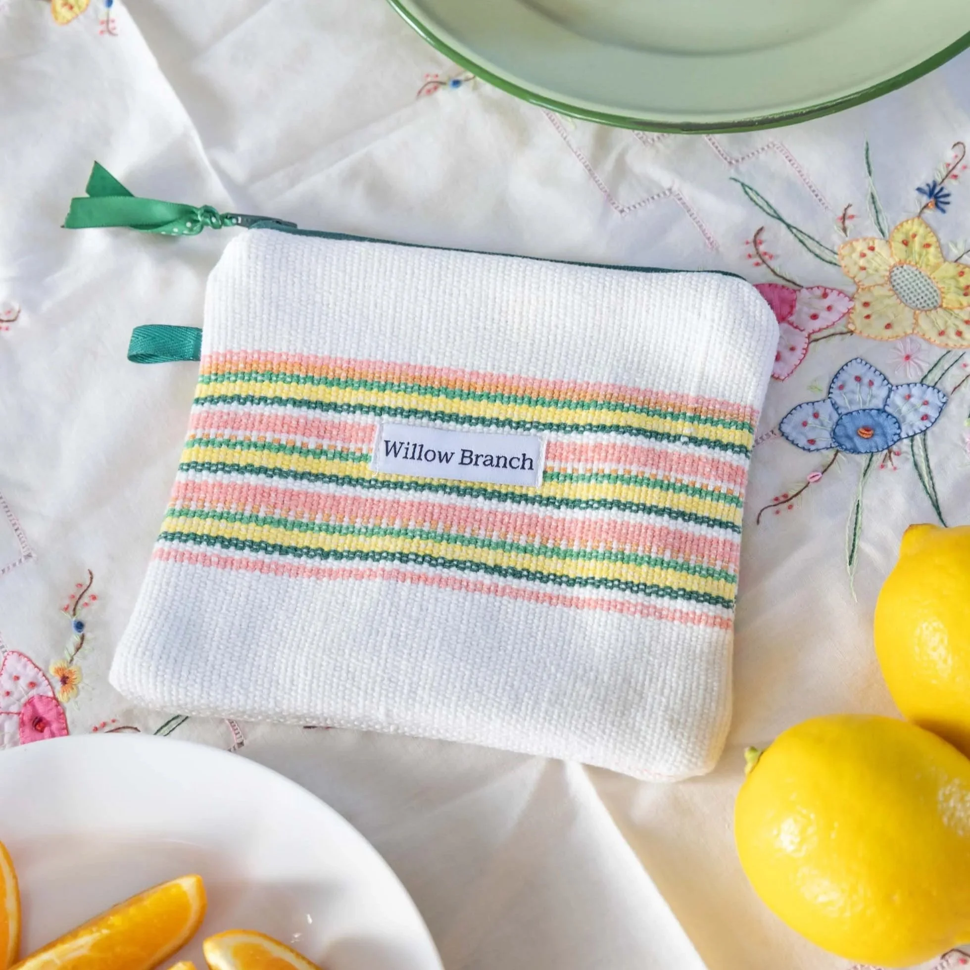 Yellow Green Pink Stripe Horizontal Flat Pouch