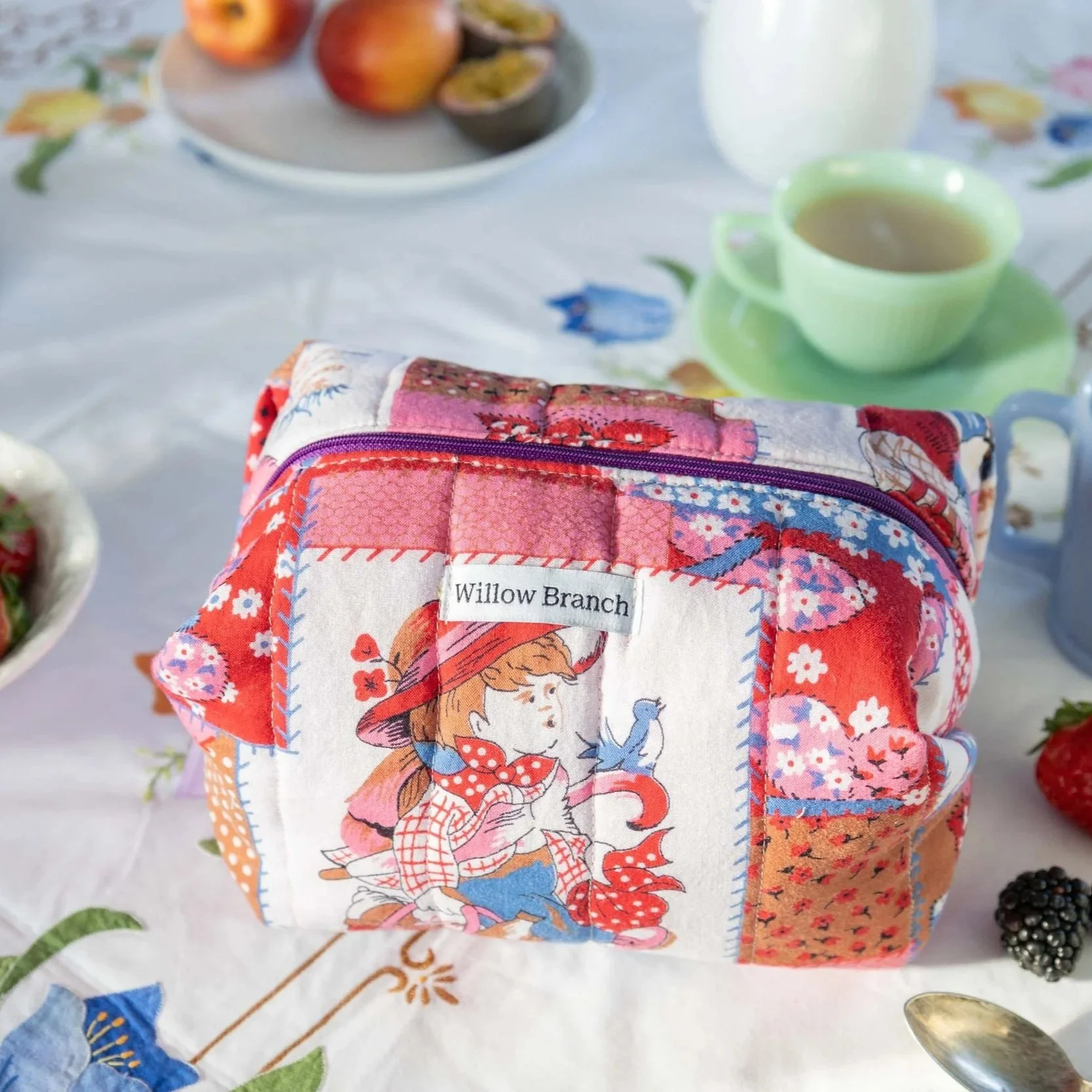 Vintage Print Multi Color Boxy Makeup Bag