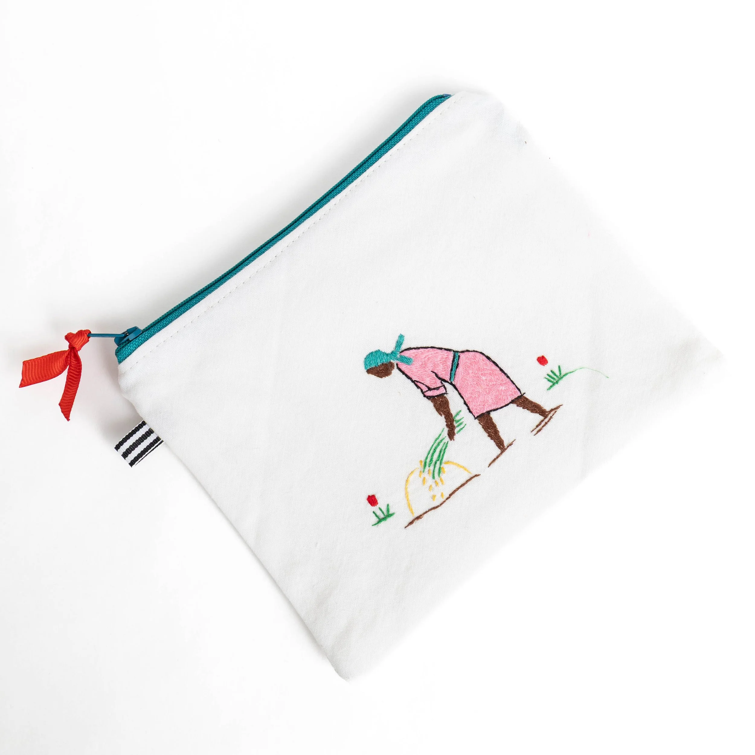 Harvester with Pink Dress Flat Pouch with Teal Zipper