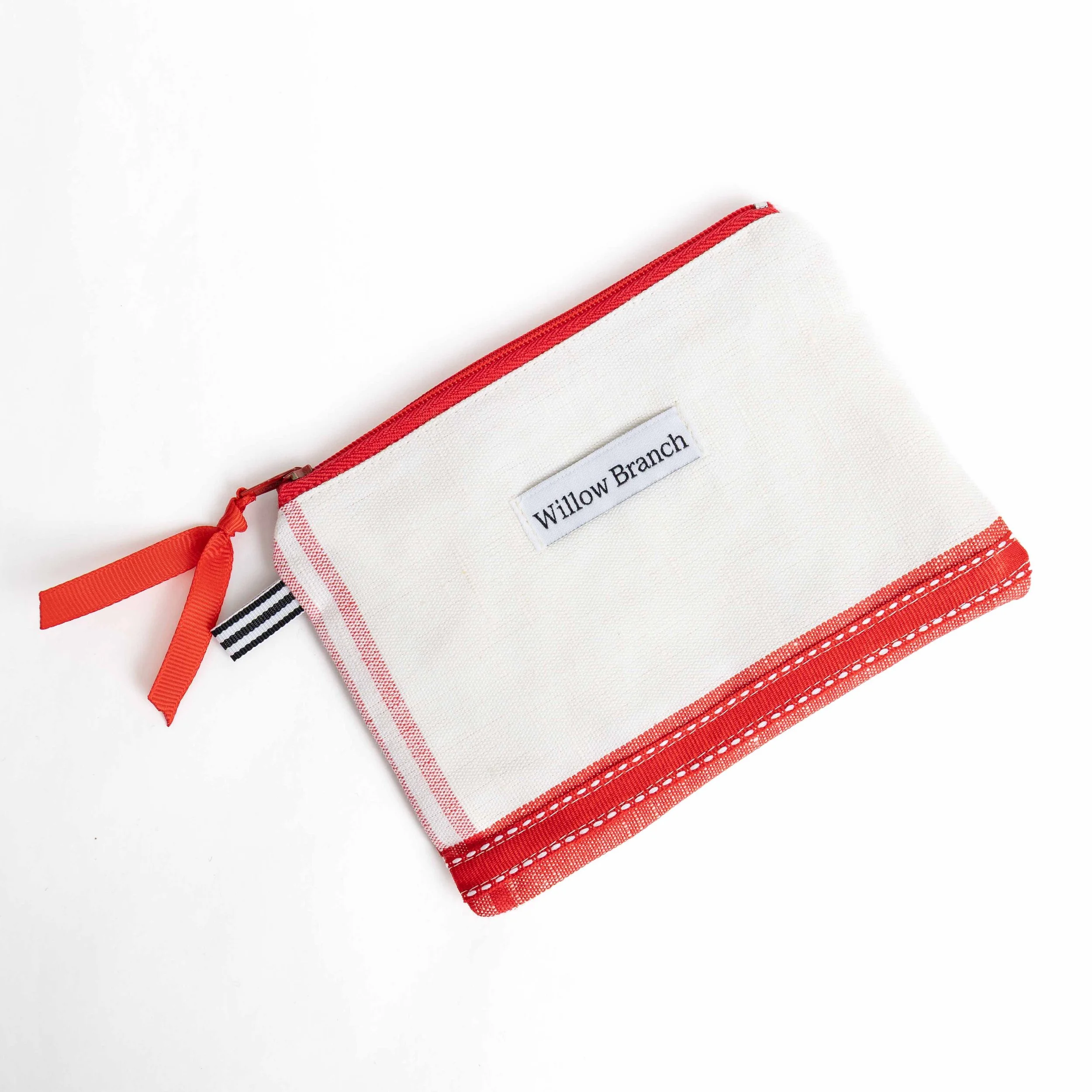 Red Stripe Flat Pouch Red Ribbon and Zipper