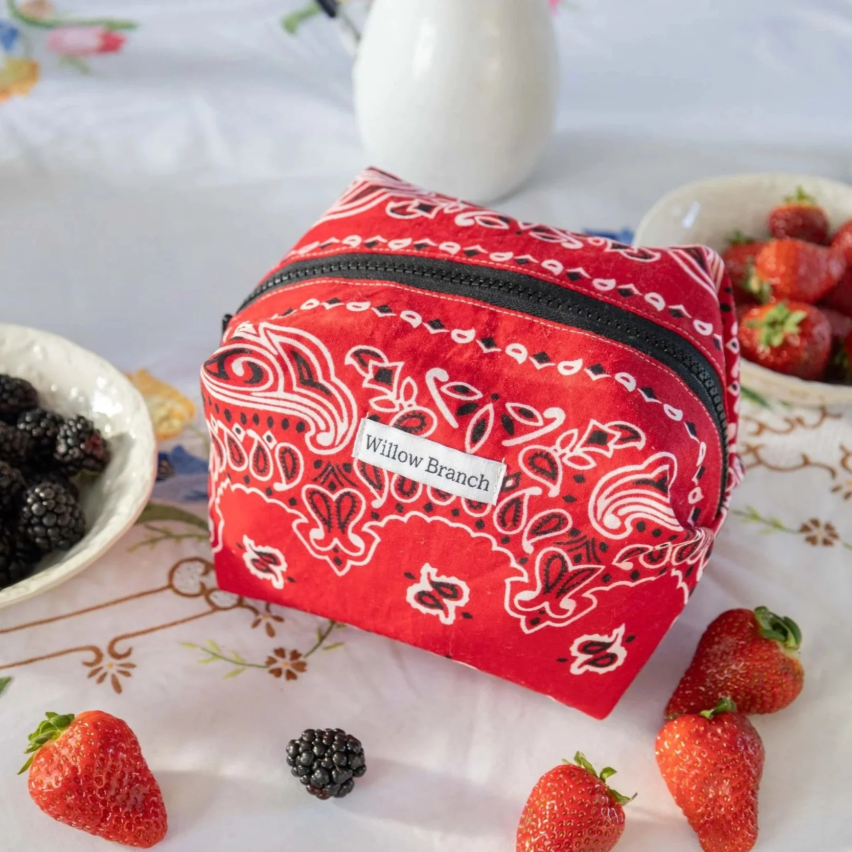 Red Bandana Boxy Makeup Bag
