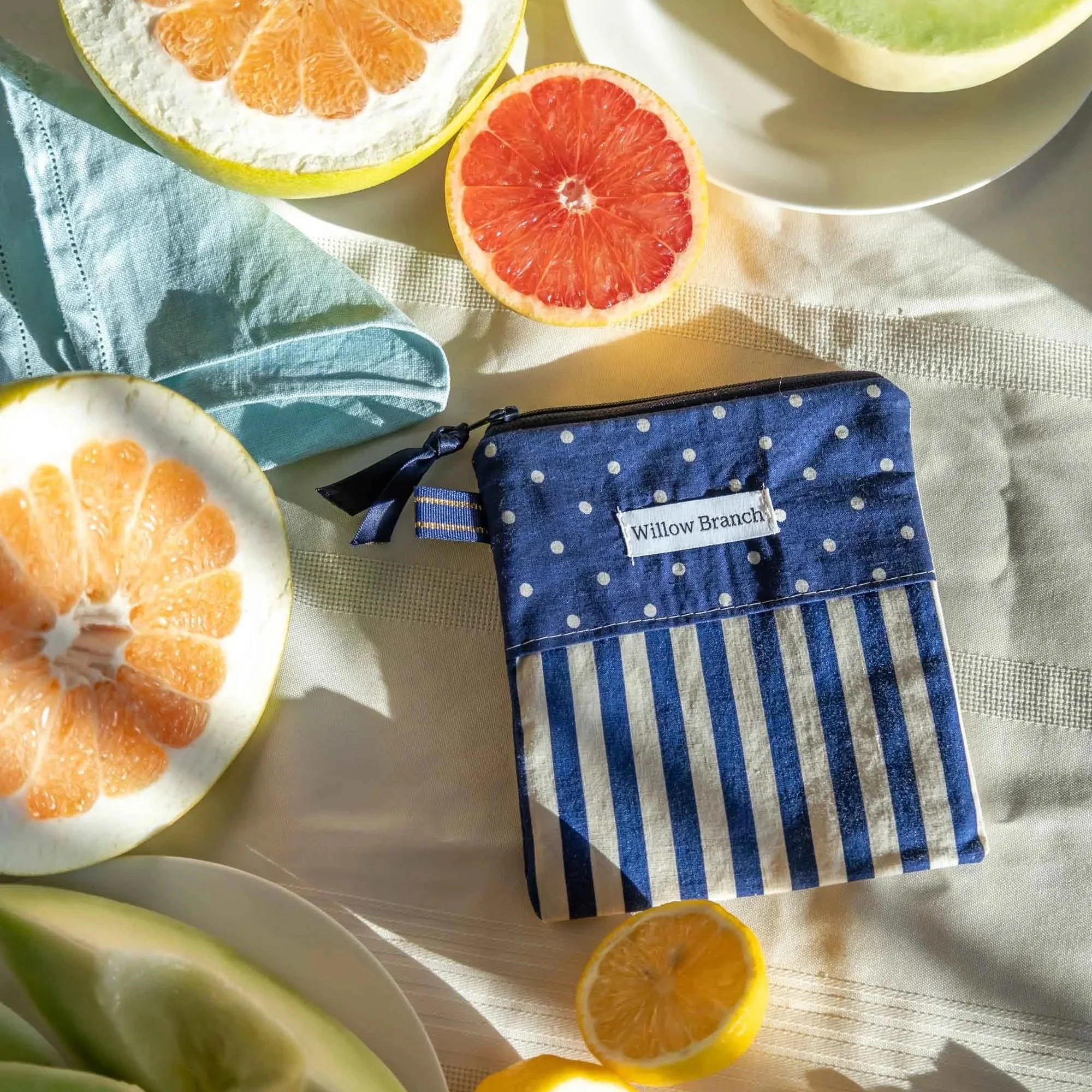 Navy stripe and Pokadot Flat Pouch