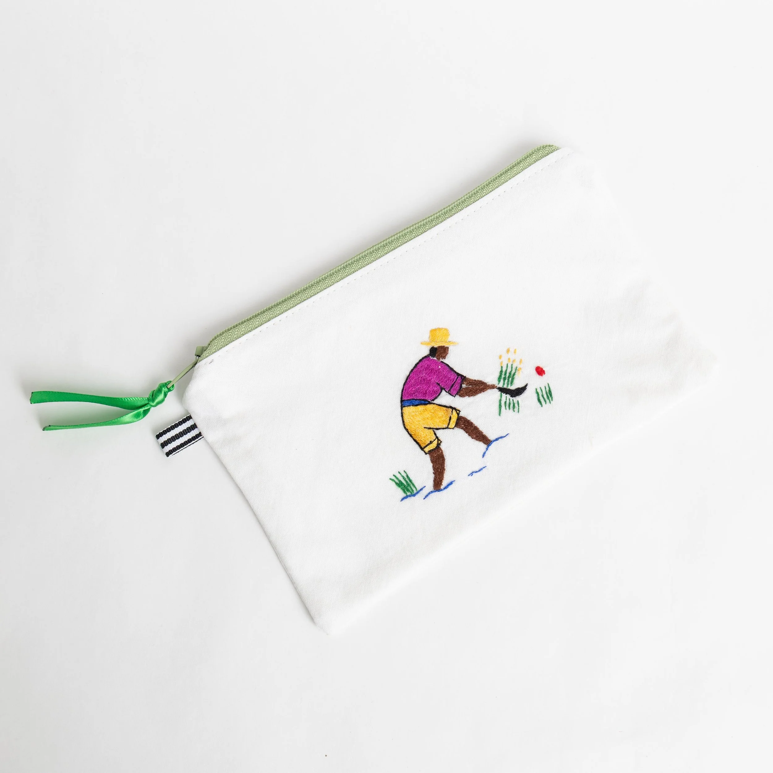 Harvester with Purple Shirt Flat Pouch with Green Zipper