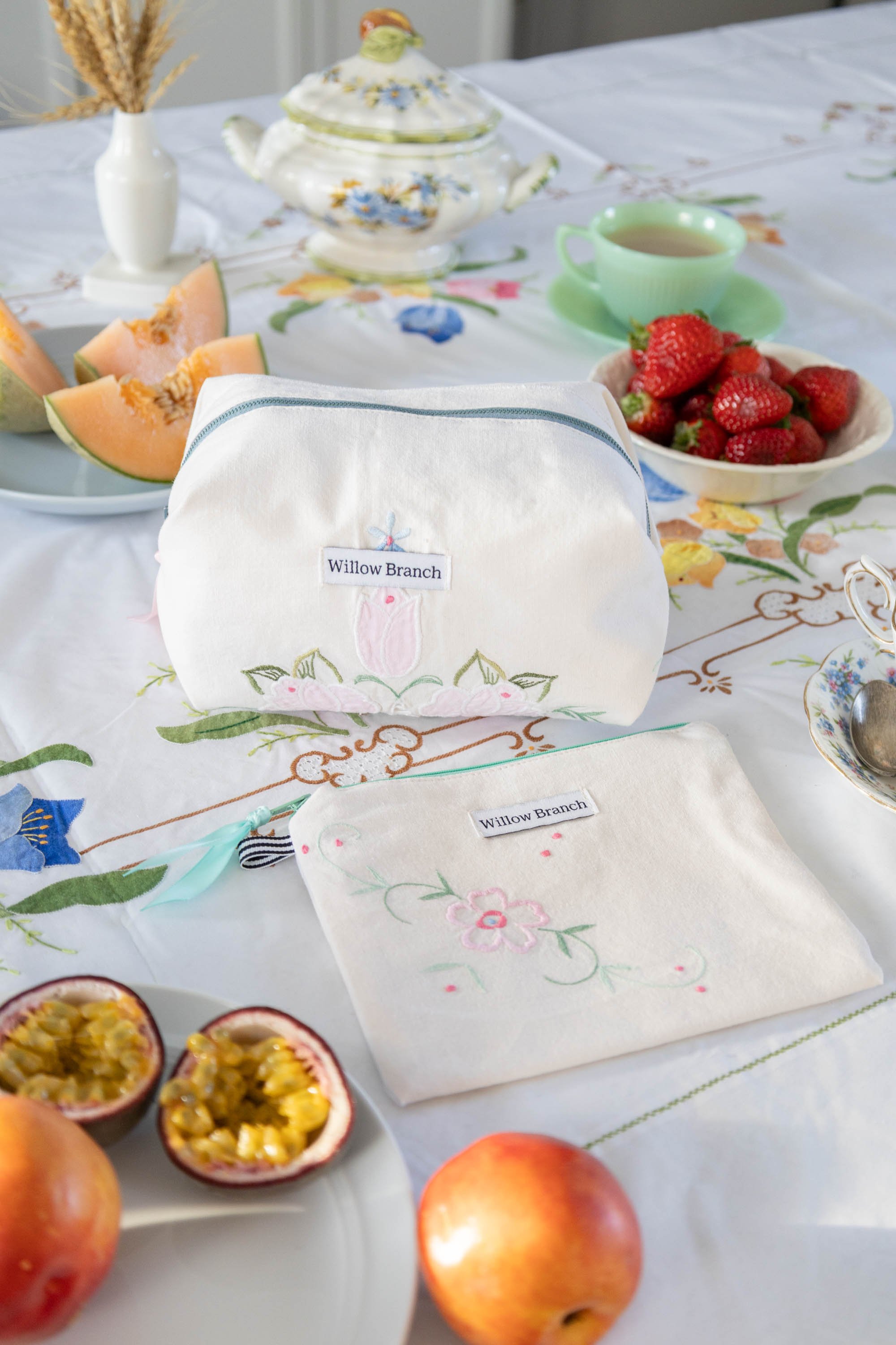 Vintage Table Cloth Multi Color Boxy Makeup Bag