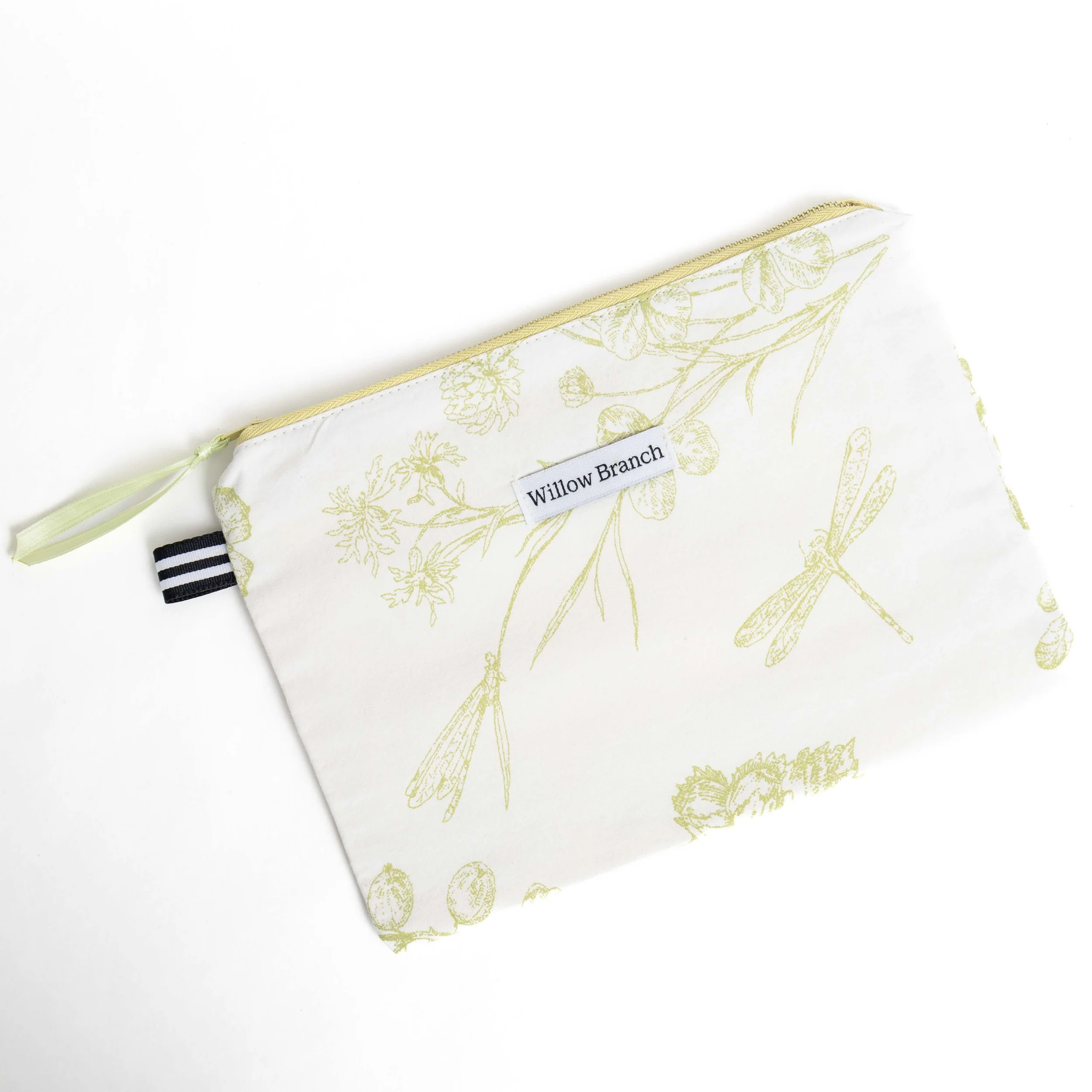 Toile Green Larger Flat Pouch with Dragonfly