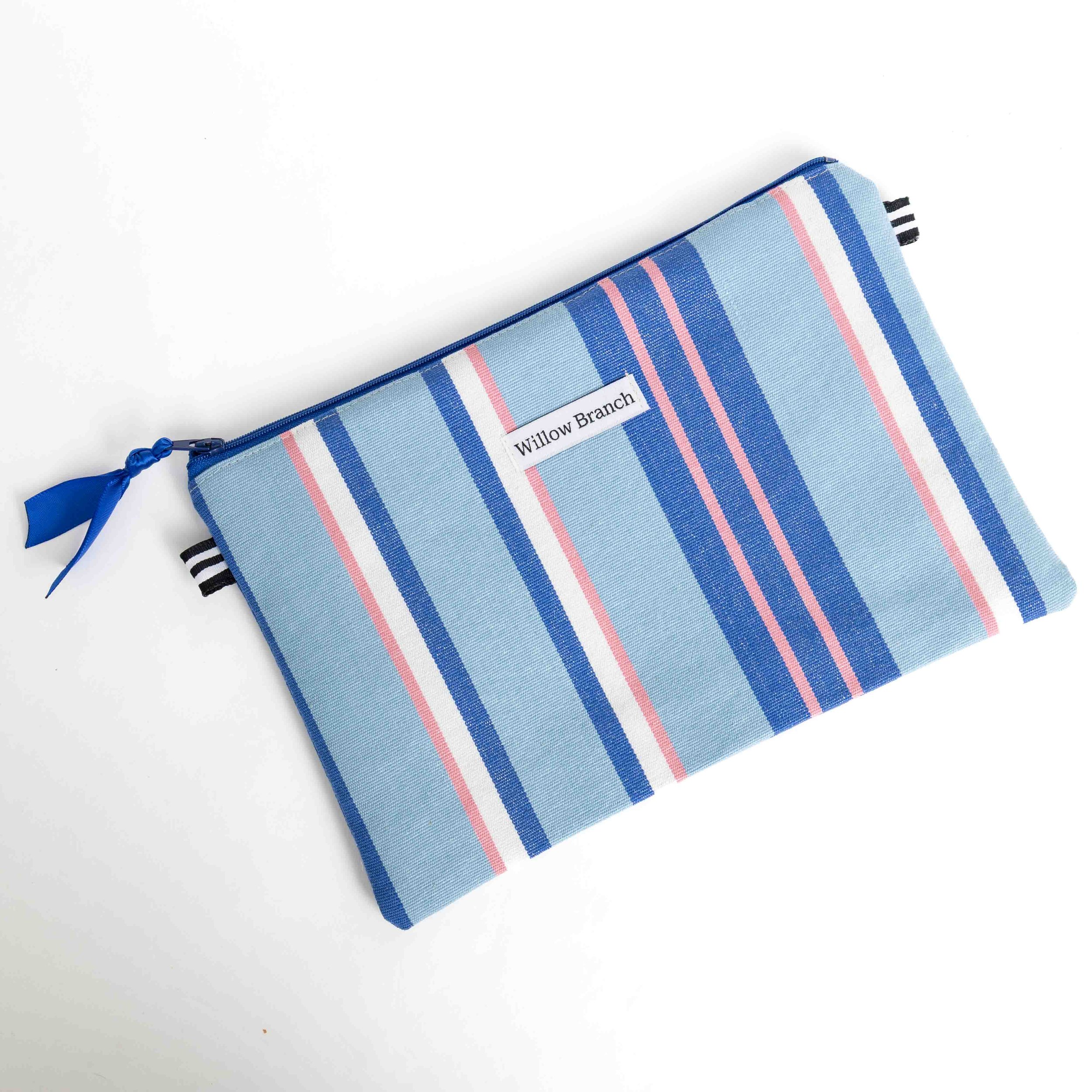 Blue pink Stripe flat pouch XL