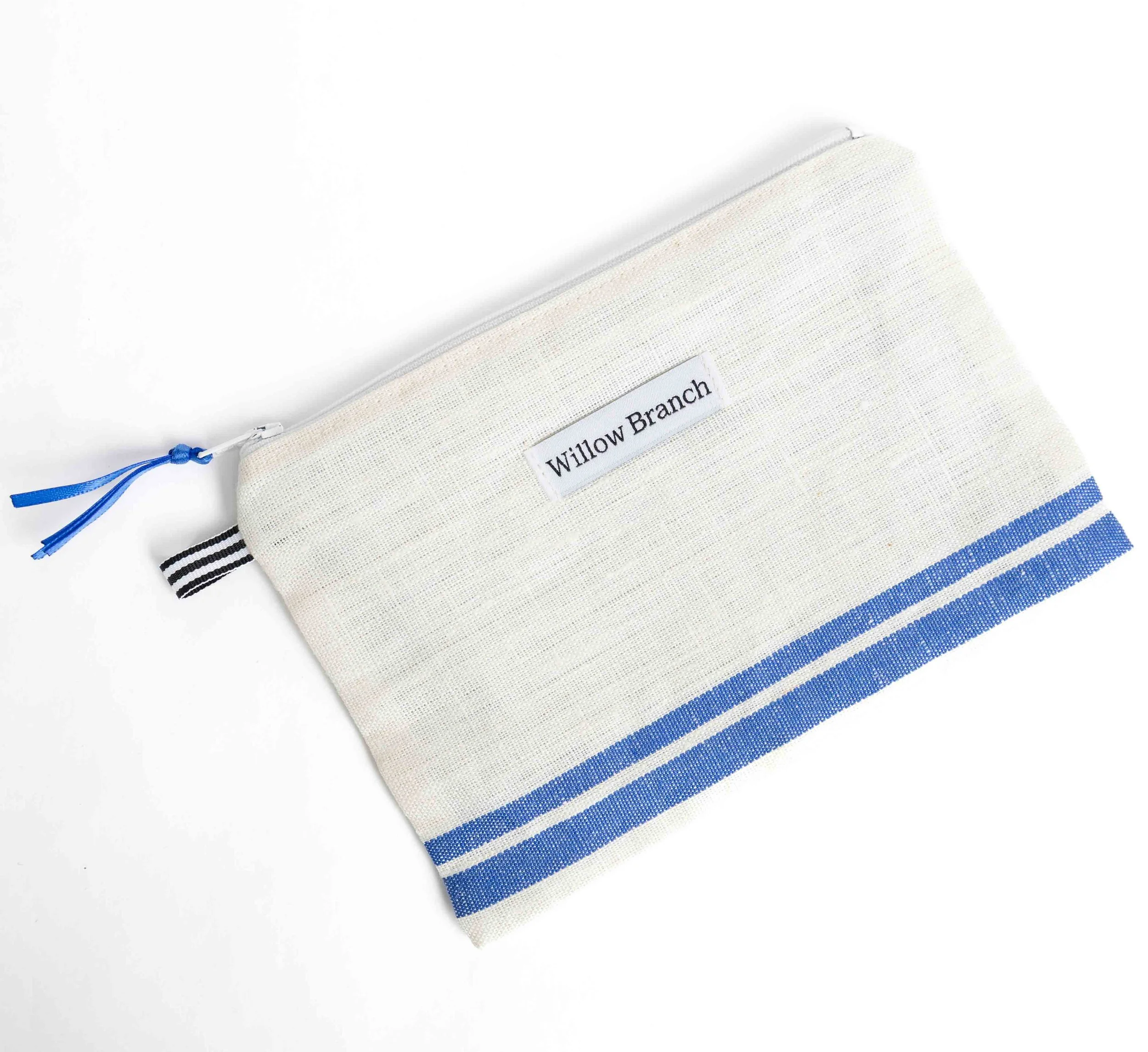 Blue Stripe Flat Pouch White Zipper