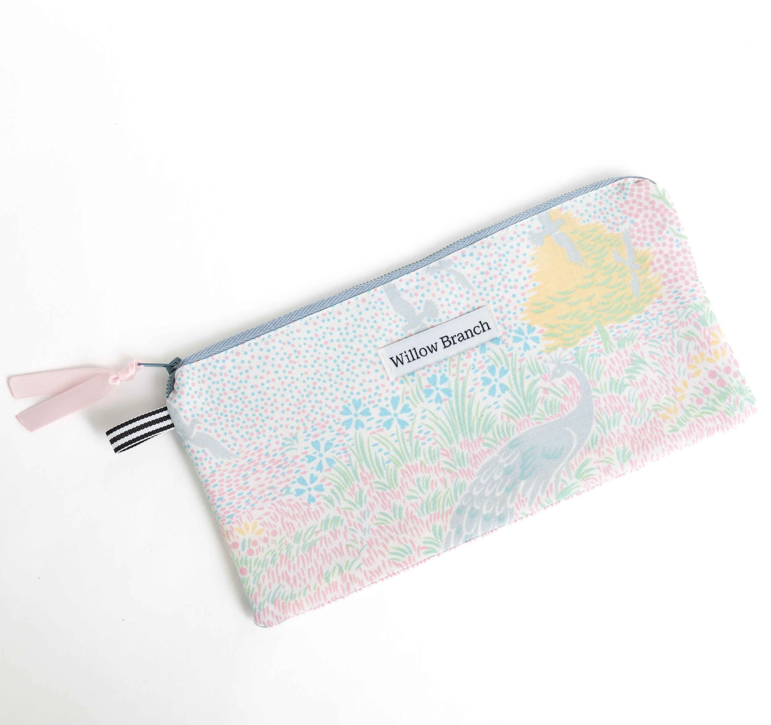 Pastel Peacock Pencil Case with blue zipper