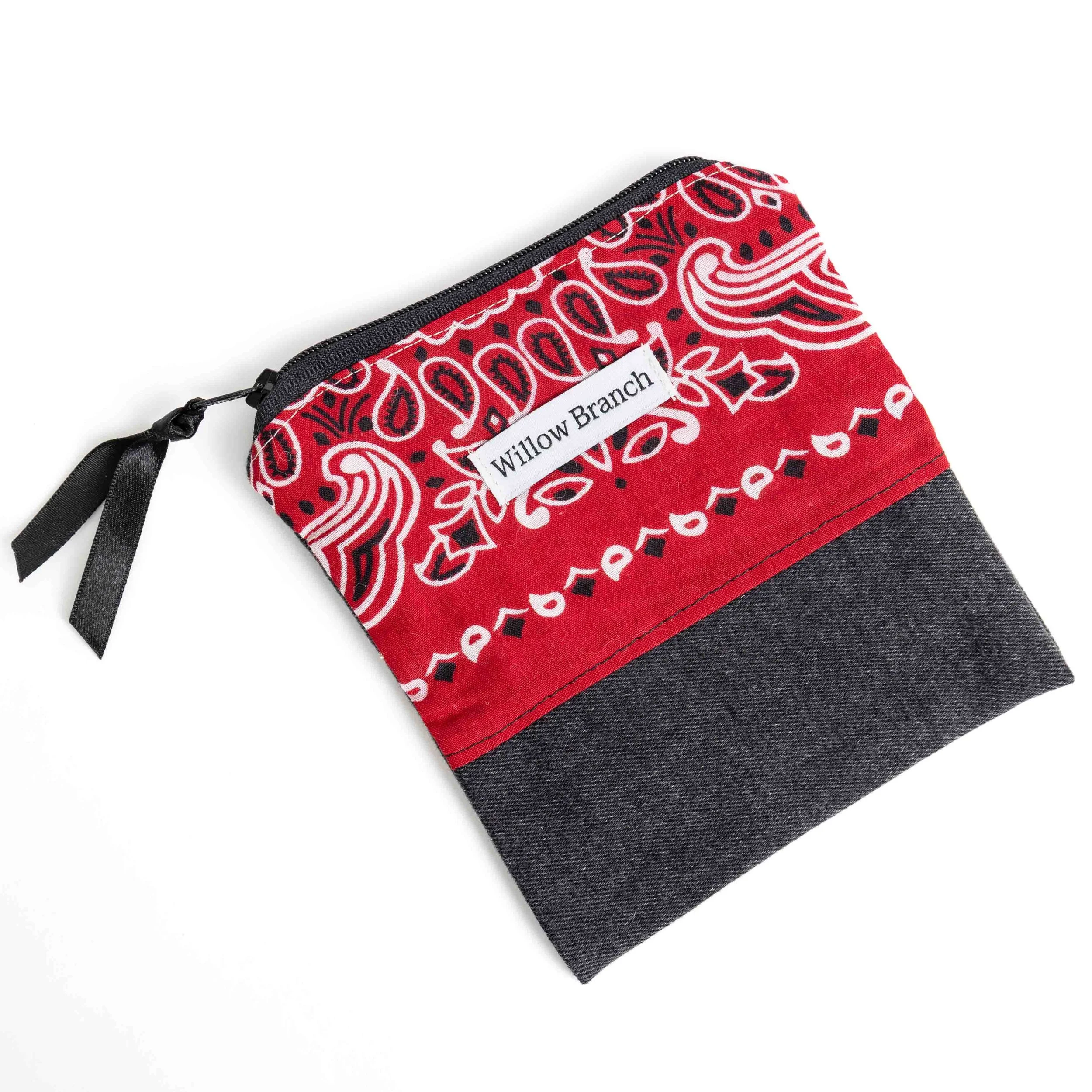 Red Bandana Flat Pouch With Black Denim