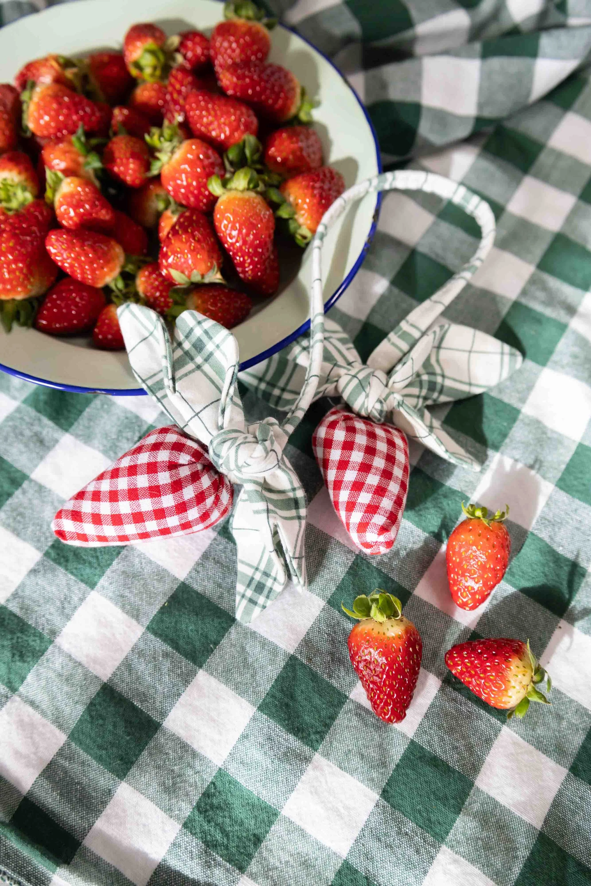Strawberry Purse Charm Green Plaid, Red Gingham medium check