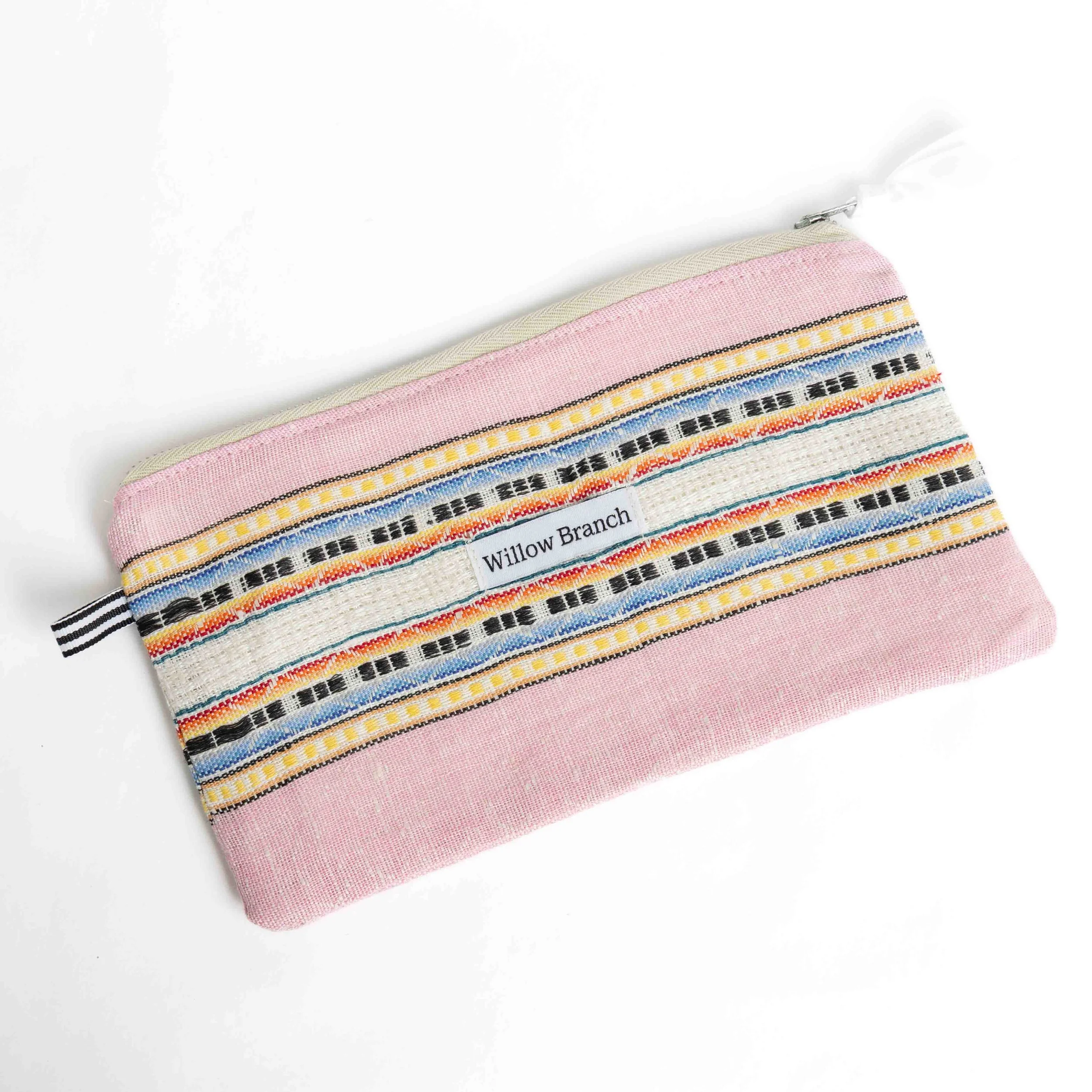 Pink Woven Multi Stripe flat pouch XL