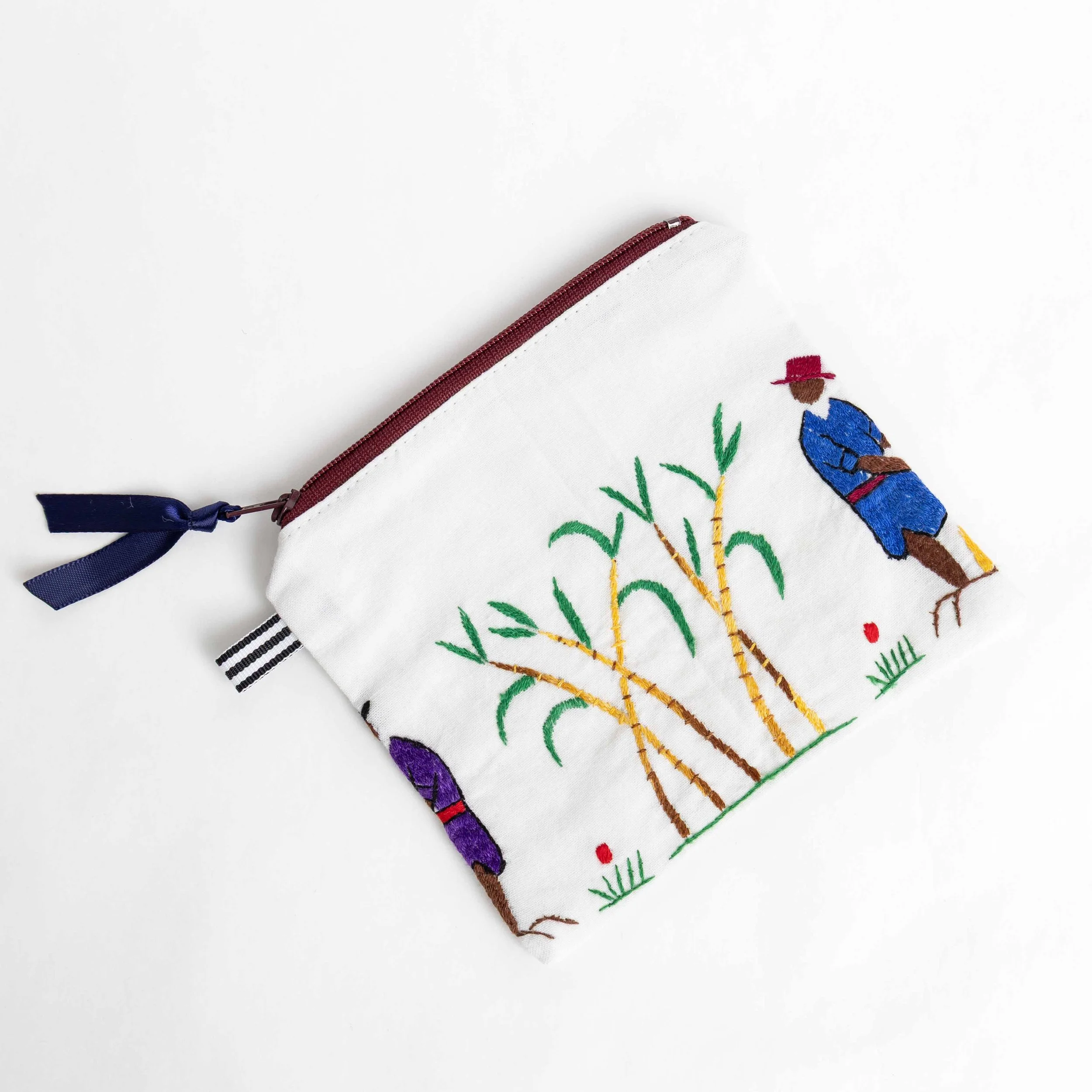 Palms Flat Pouch with Burgundy Zipper