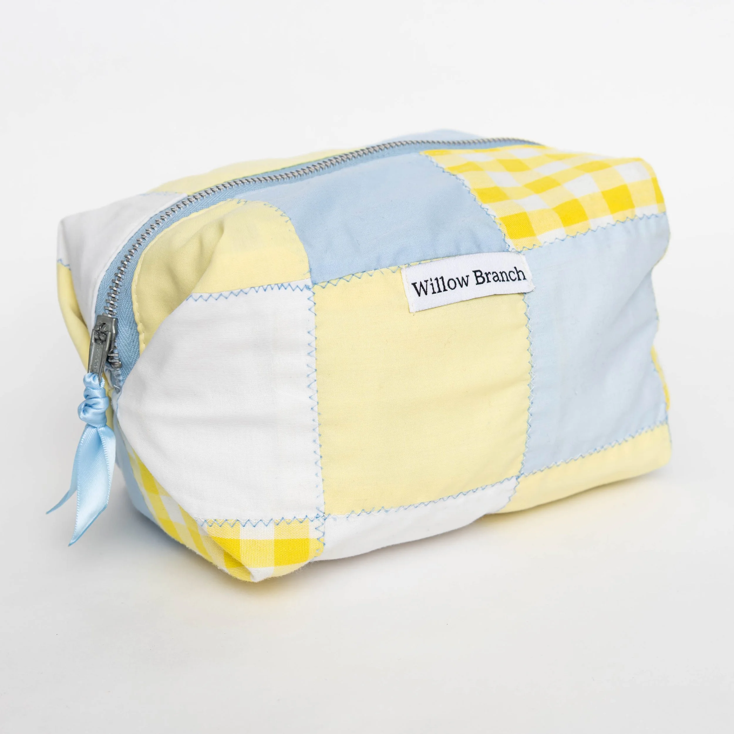 Yellow and Baby Blue Boxy Makeup Bag Blue Zipper