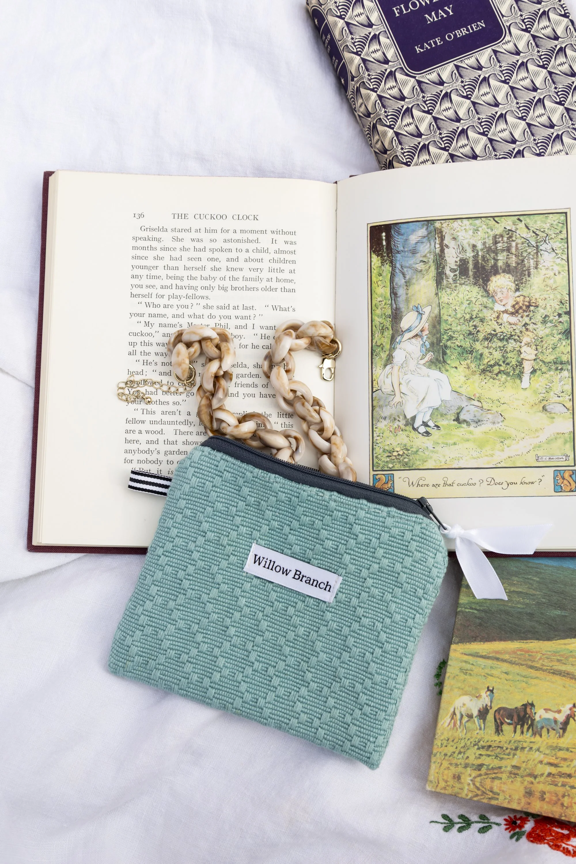 Vintage Blue stripe Flat Pouch